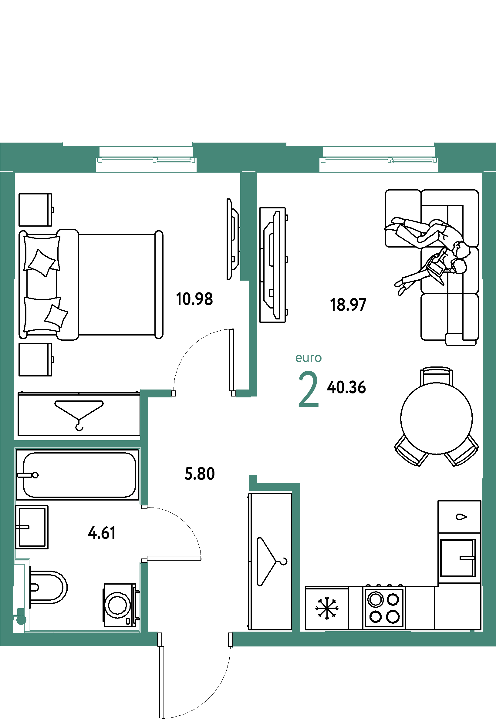 ЖК "Европейский берег 2.0"-2-комнатная 40.36 м²