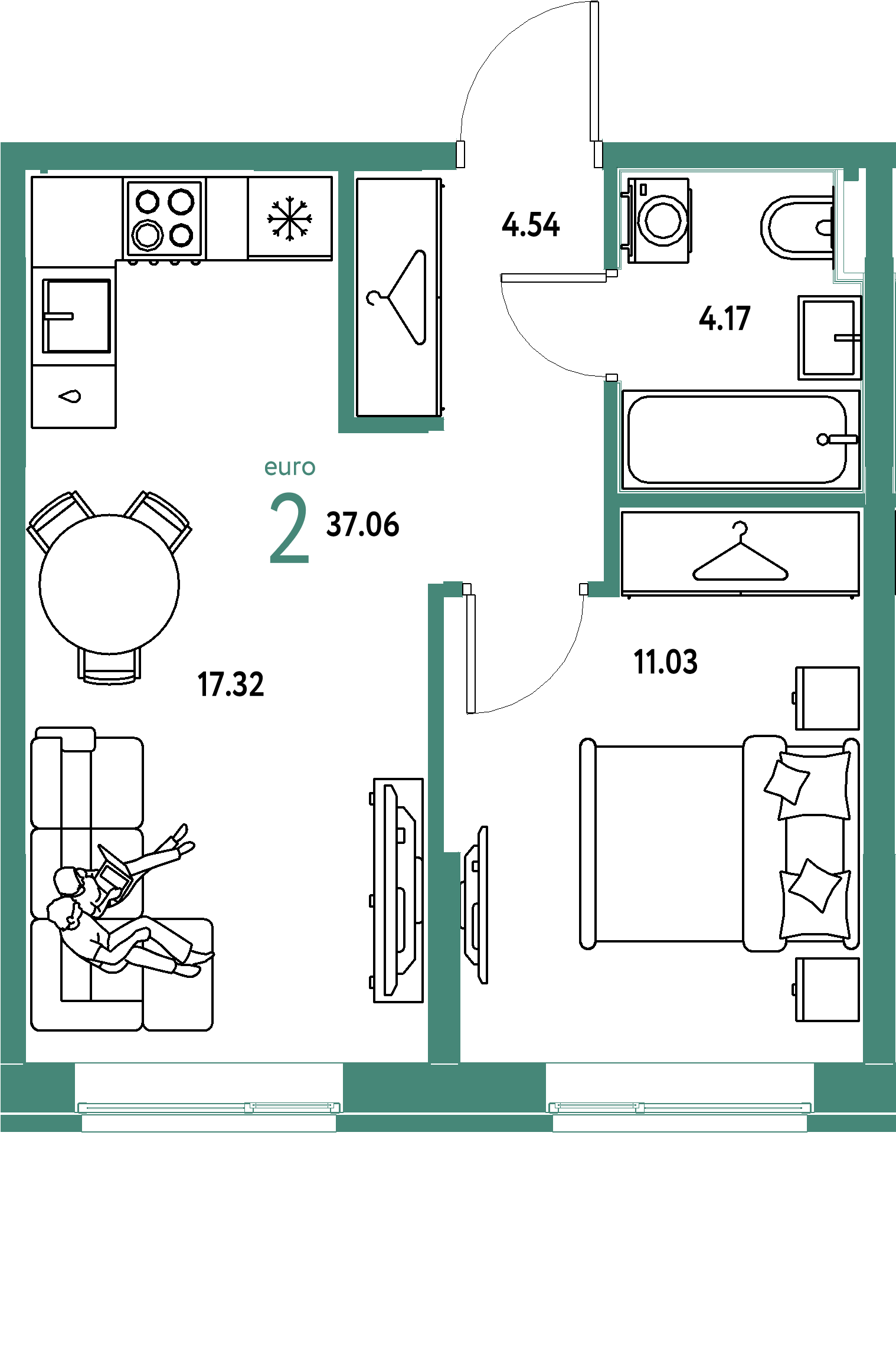 ЖК "Европейский берег 2.0"-2-комнатная 37.06 м²