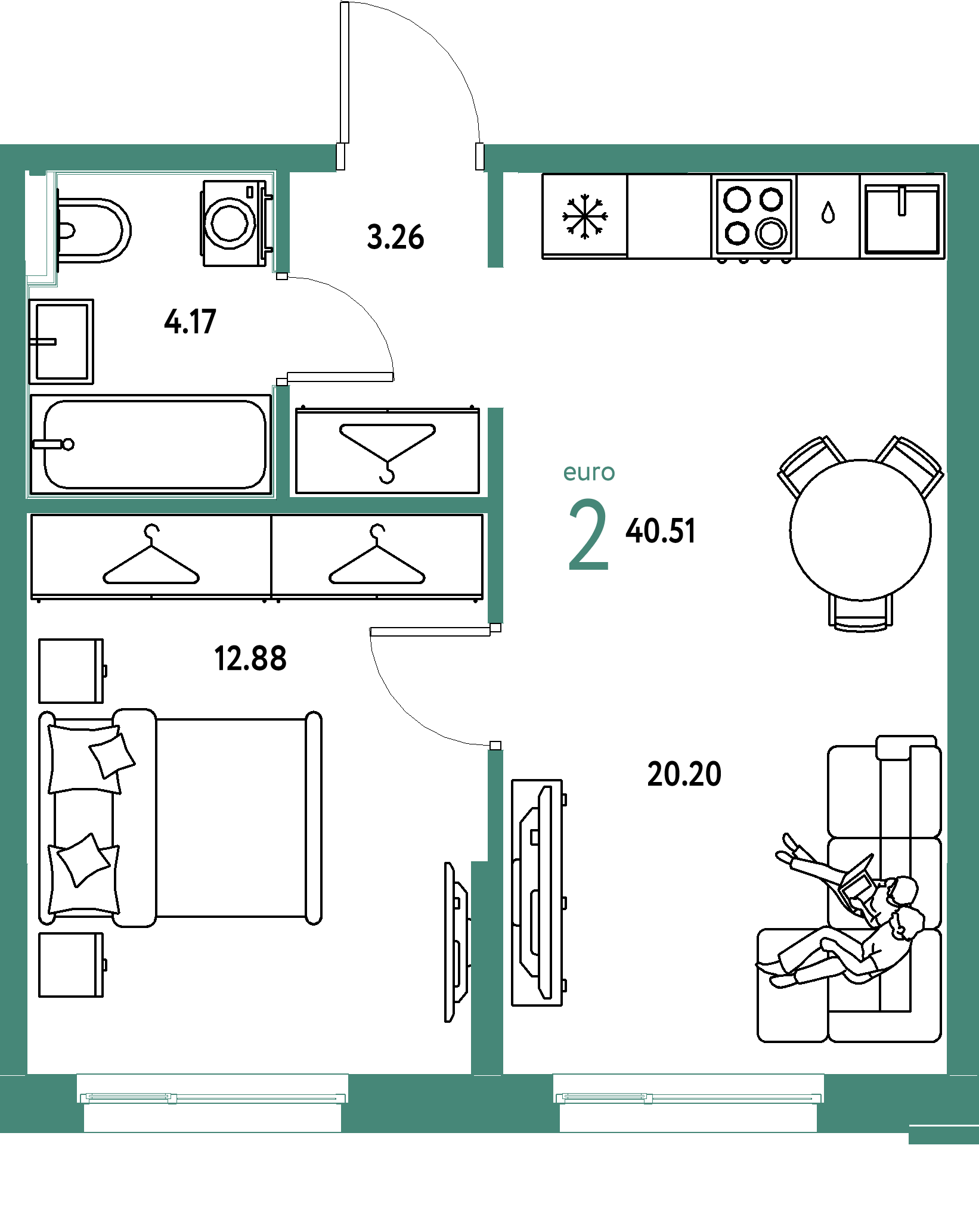 ЖК "Европейский берег 2.0"-2-комнатная 40.51 м²