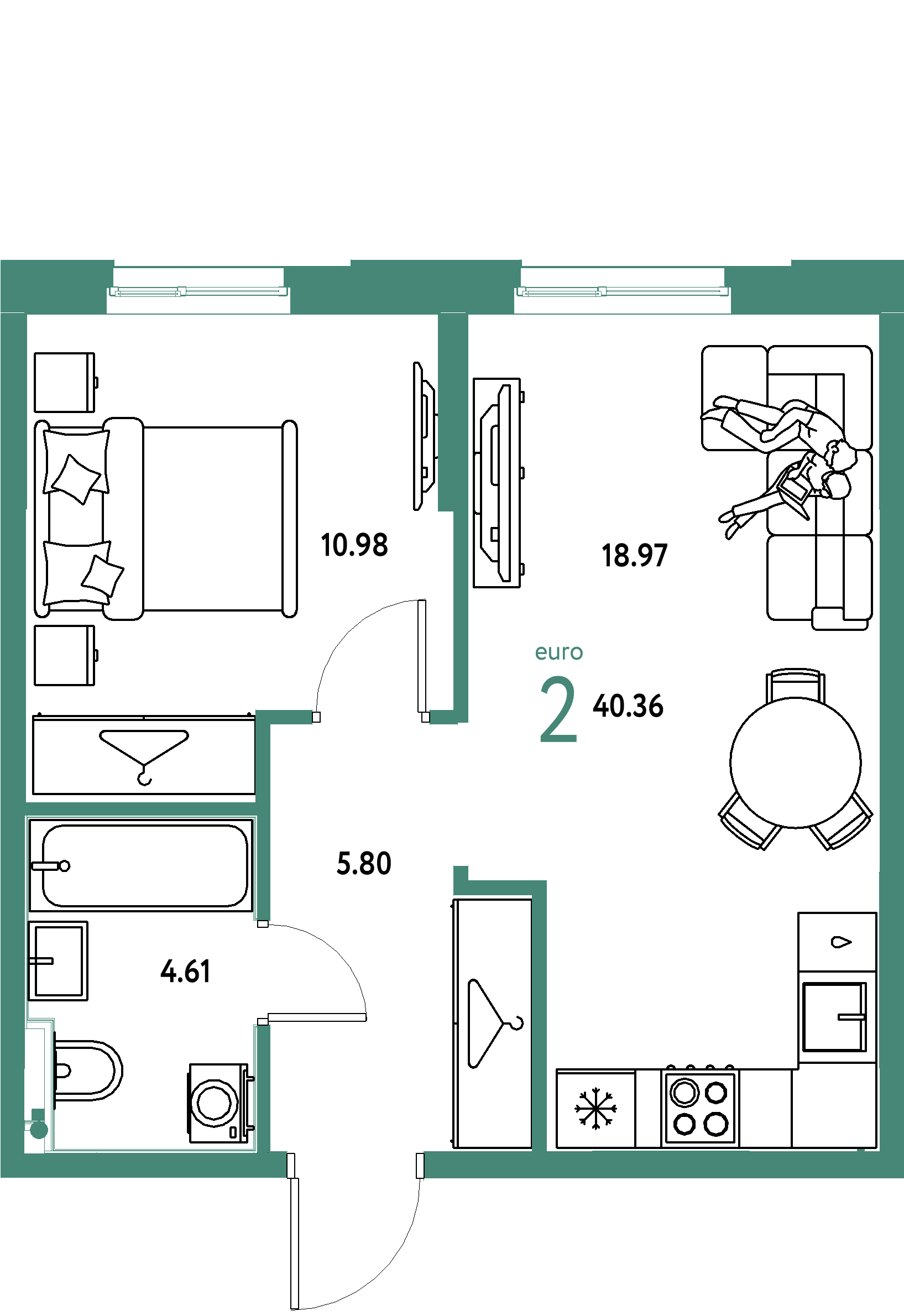 ЖК "Европейский берег 2.0"-2-комнатная 40.36 м²