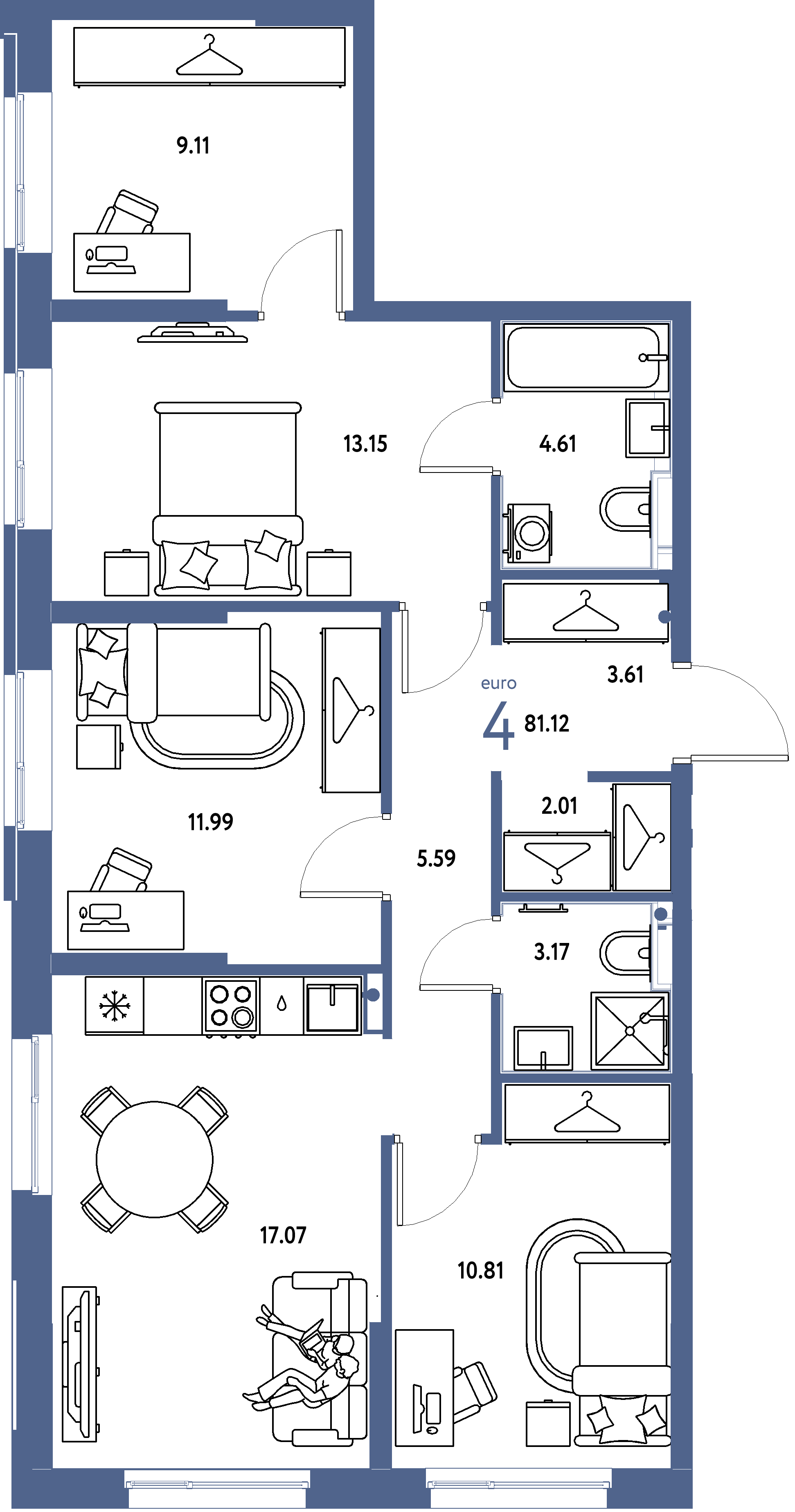 ЖК "Европейский берег 2.0"-4-комнатная 81.12 м²