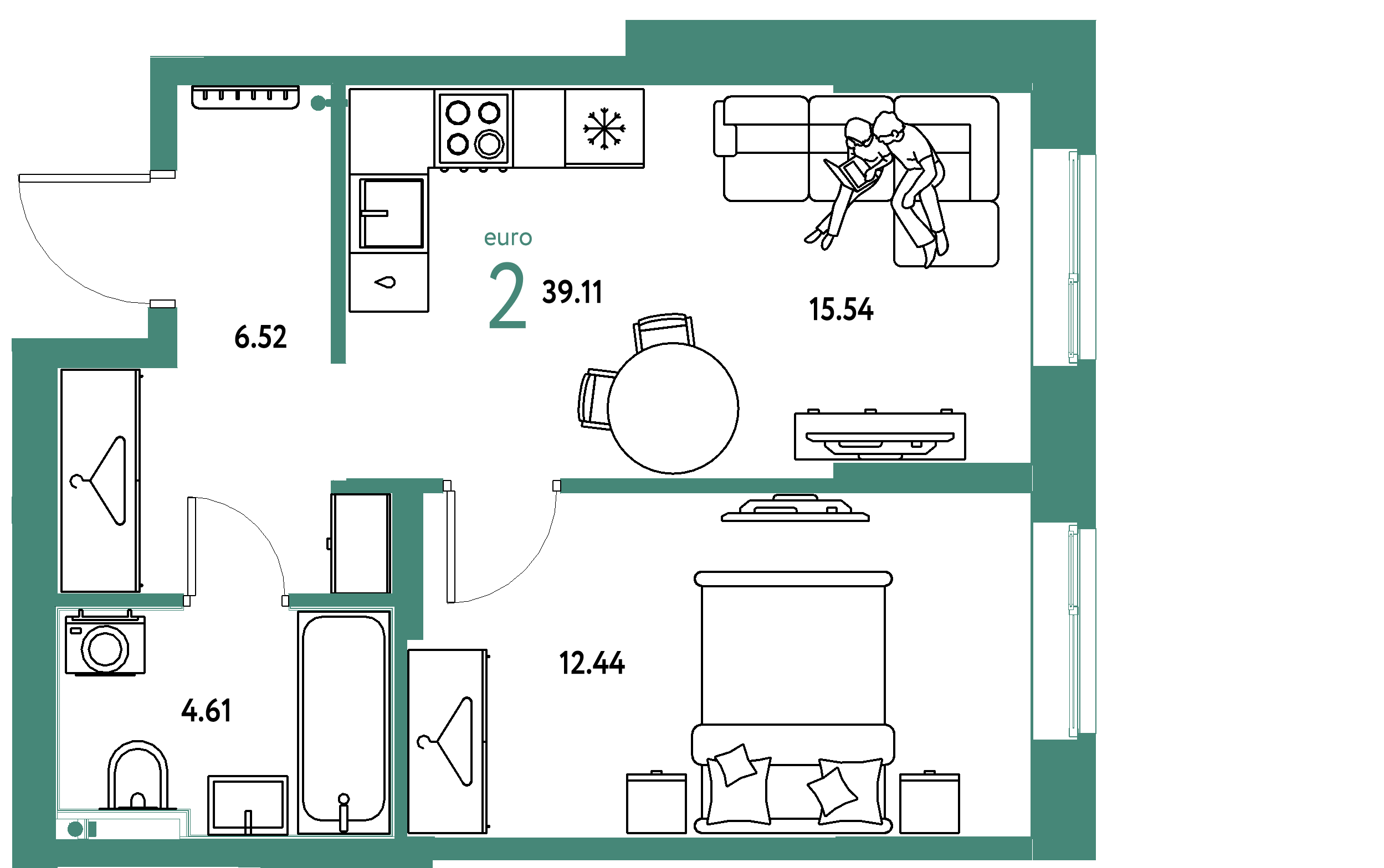 ЖК "Европейский берег 2.0"-2-комнатная 39.11 м²