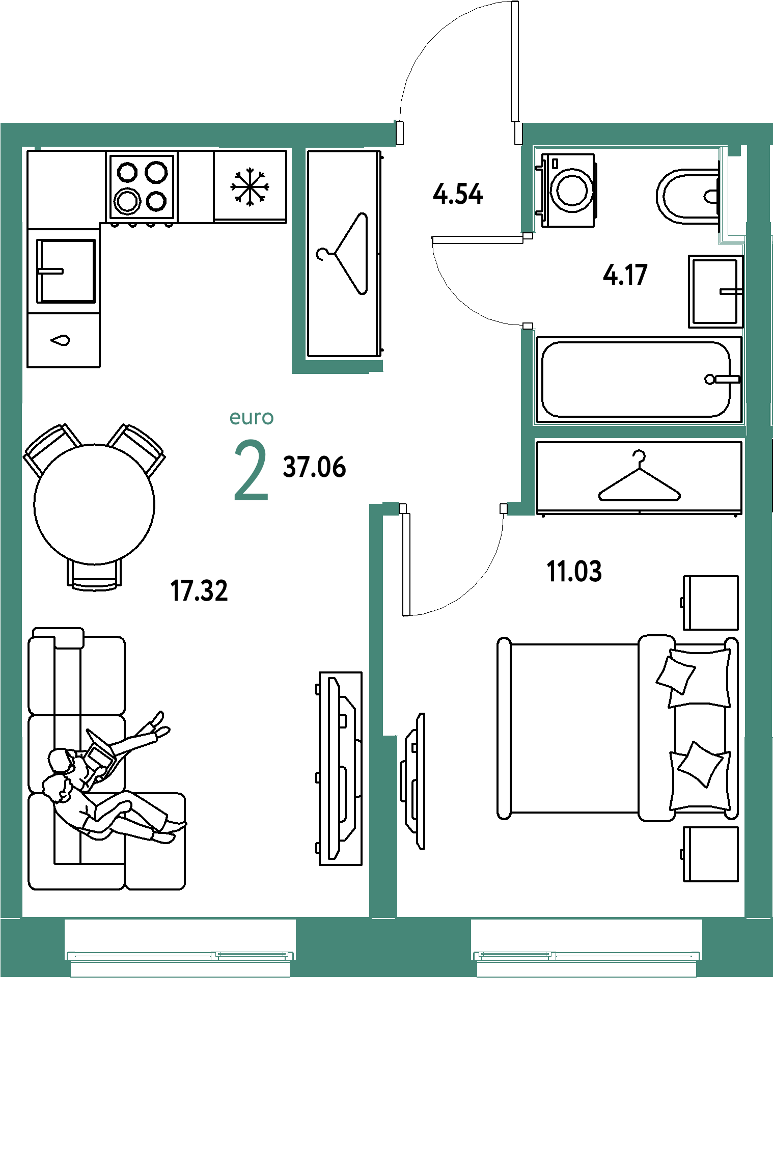 ЖК "Европейский берег 2.0"-2-комнатная 37.06 м²