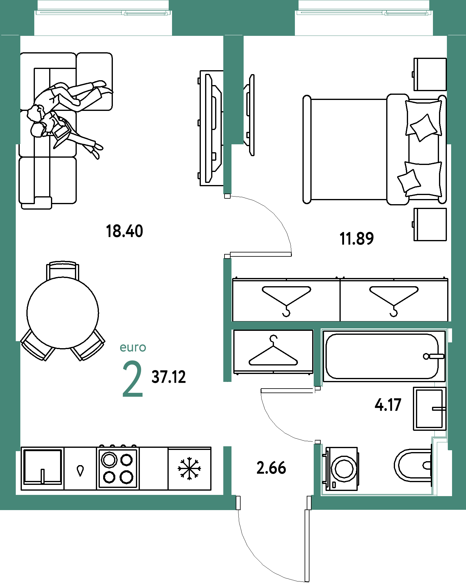 ЖК "Европейский берег 2.0"-2-комнатная 37.12 м²