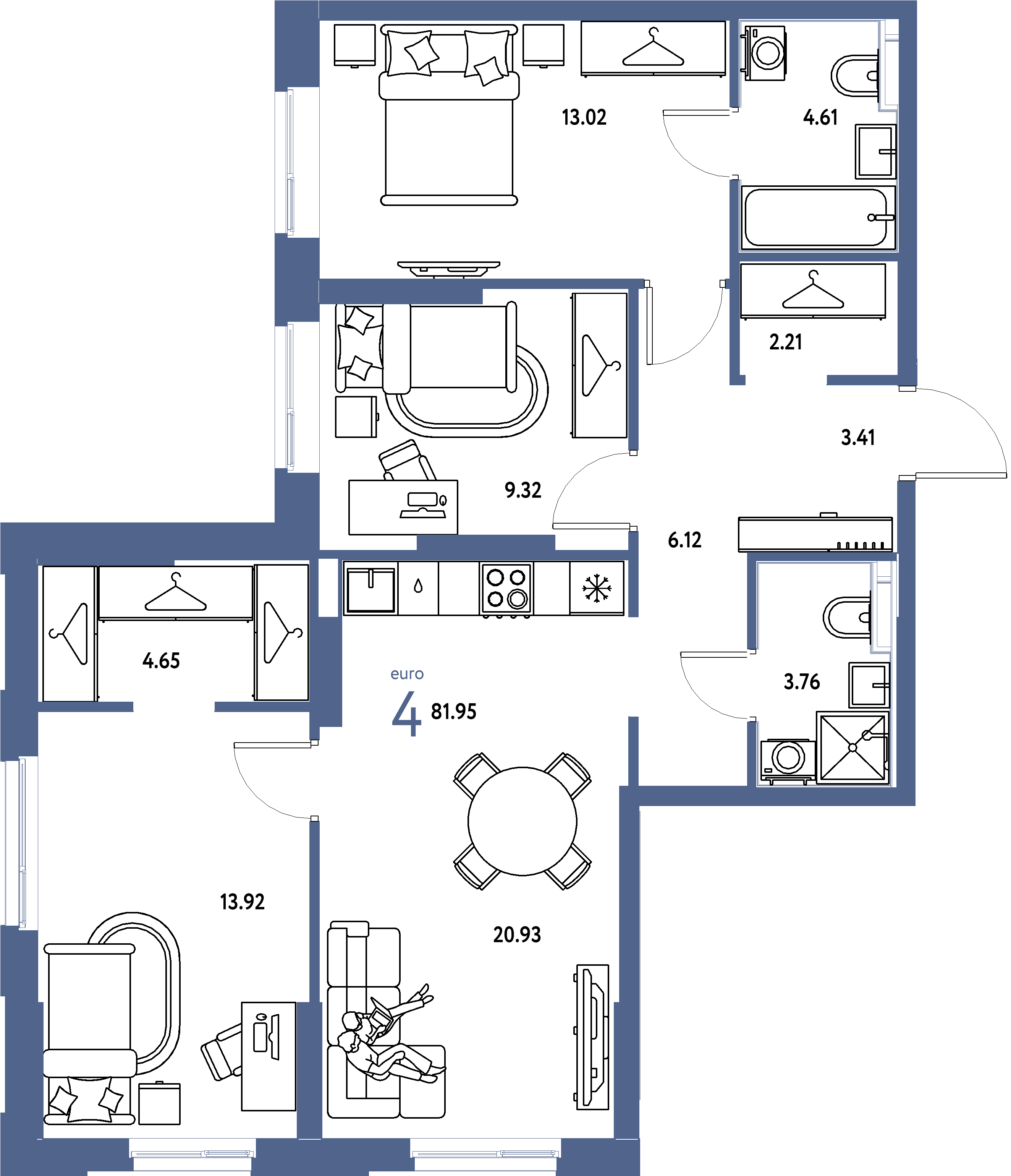 ЖК "Европейский берег 2.0"-4-комнатная 81.95 м²