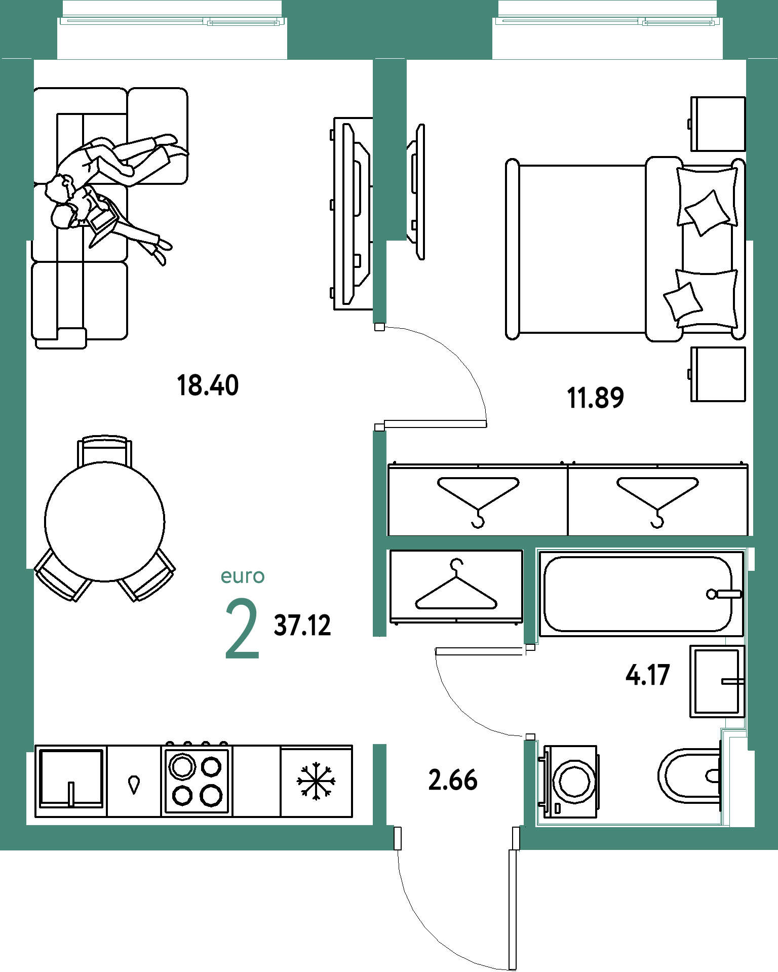 ЖК "Европейский берег 2.0"-2-комнатная 37.12 м²