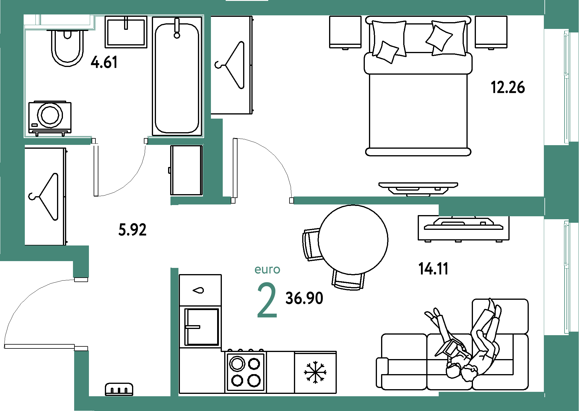 ЖК "Европейский берег 2.0"-2-комнатная 36.9 м²