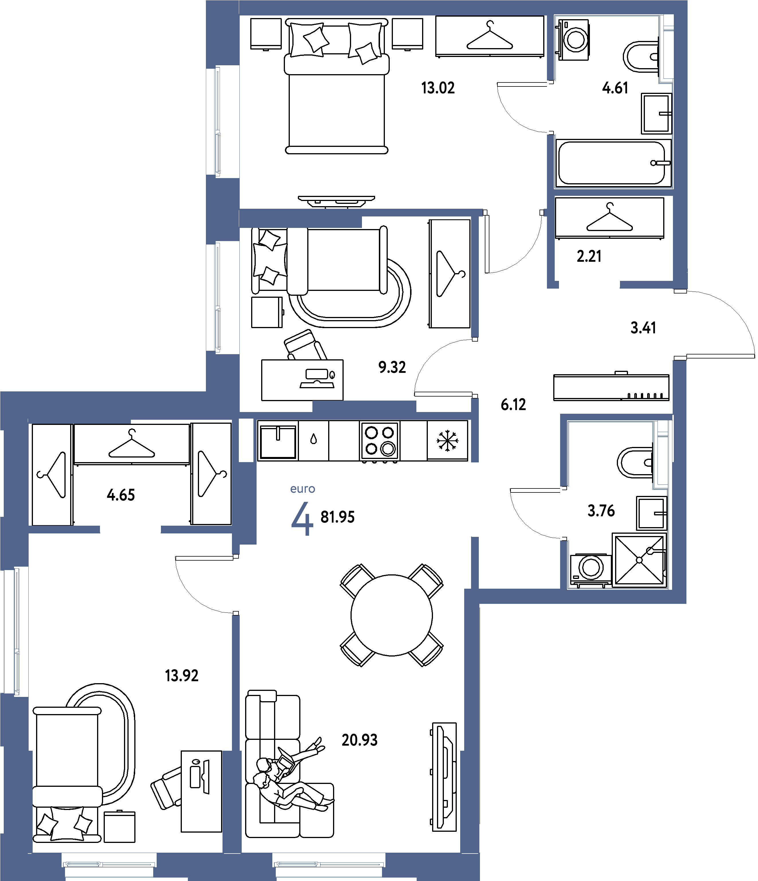 ЖК "Европейский берег 2.0"-4-комнатная 81.95 м²