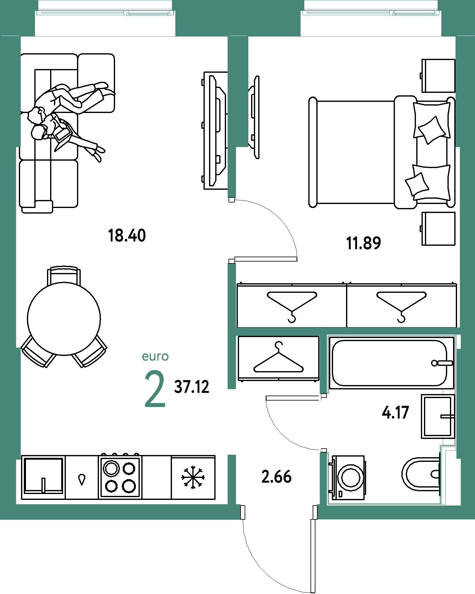 ЖК "Европейский берег 2.0"-2-комнатная 37.12 м²