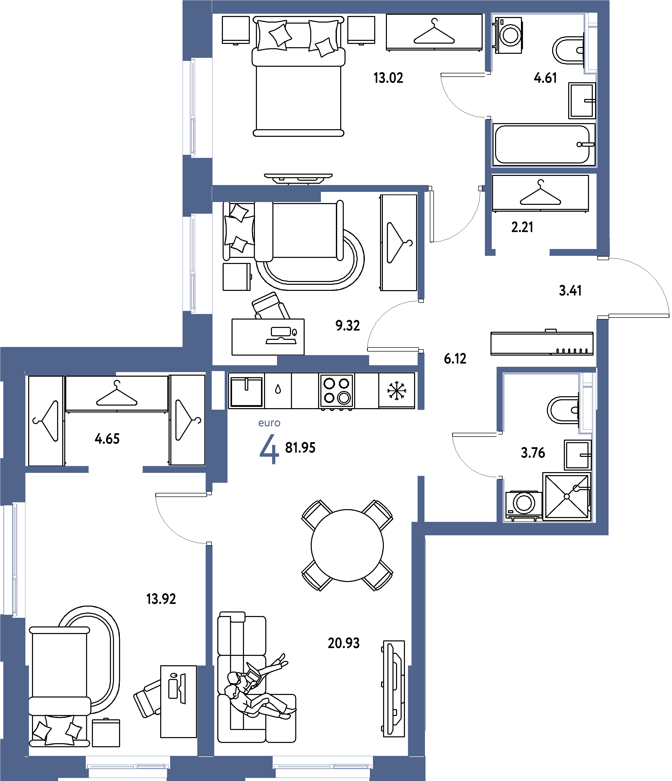 ЖК "Европейский берег 2.0"-4-комнатная 81.95 м²