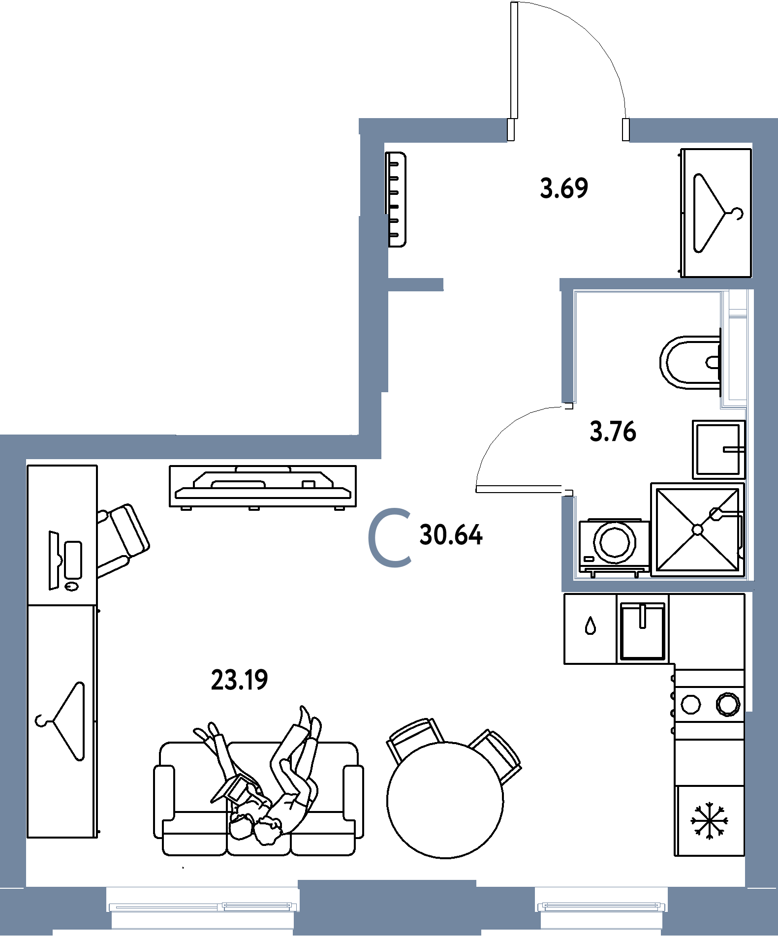 ЖК "Европейский берег 2.0"-Студия 30.64 м²