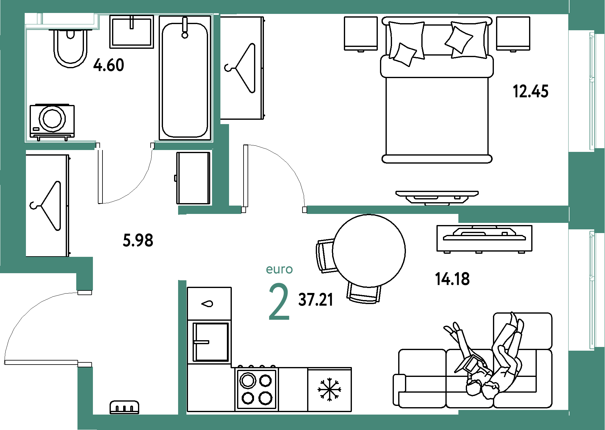 ЖК "Европейский берег 2.0"-2-комнатная 37.22 м²