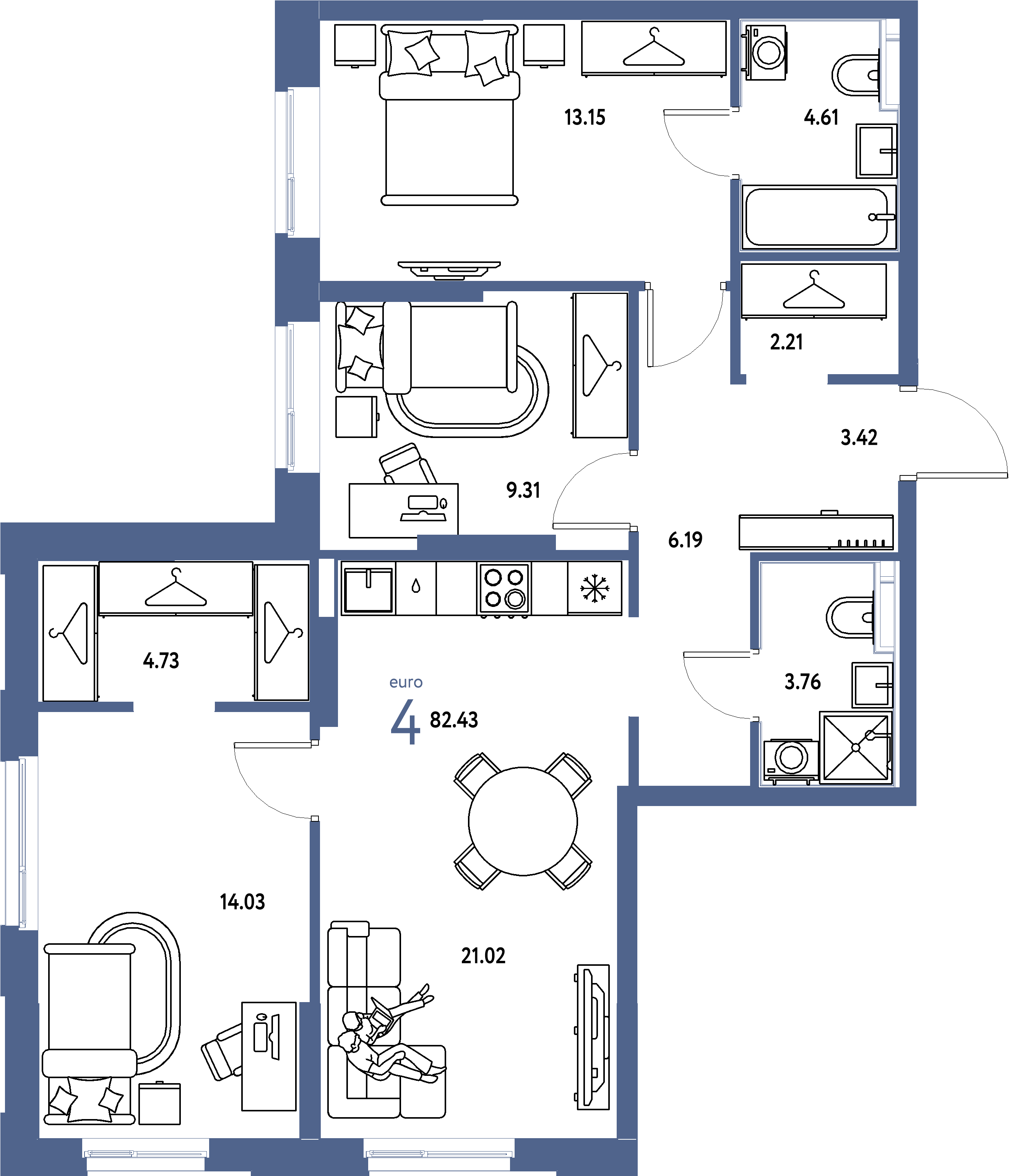 ЖК "Европейский берег 2.0"-4-комнатная 82.43 м²