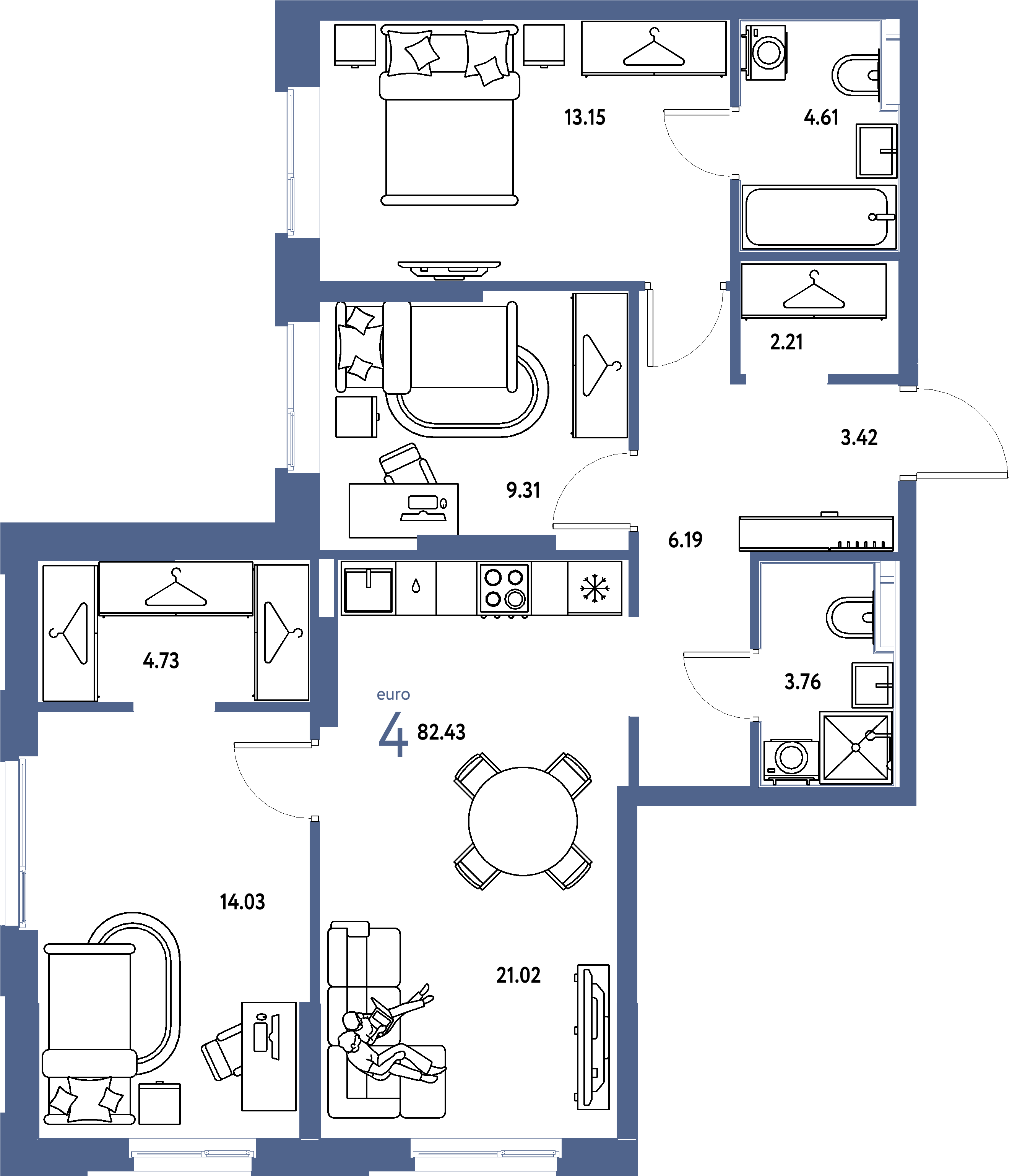 ЖК "Европейский берег 2.0"-4-комнатная 82.43 м²