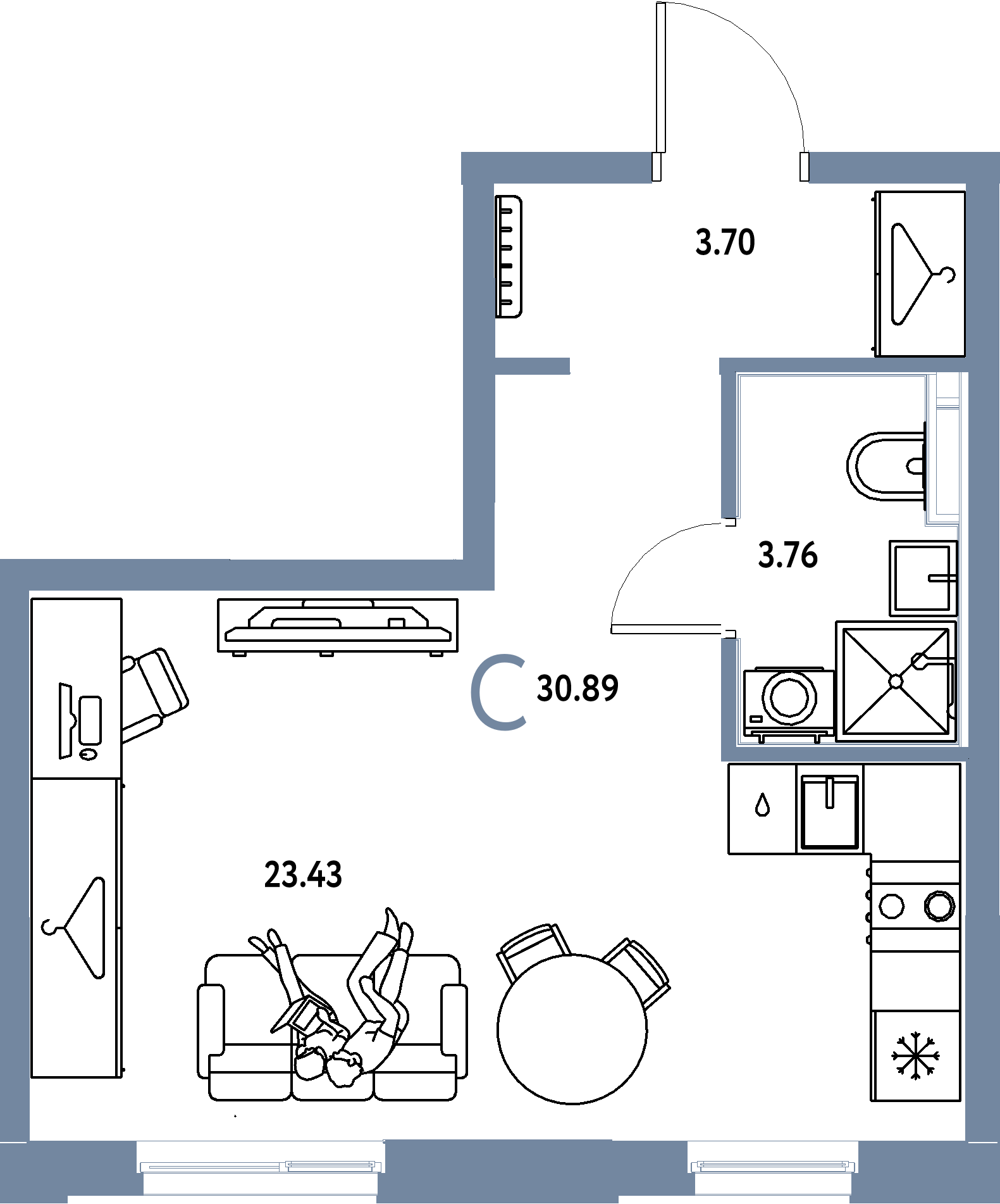 ЖК "Европейский берег 2.0"-Студия 30.89 м²