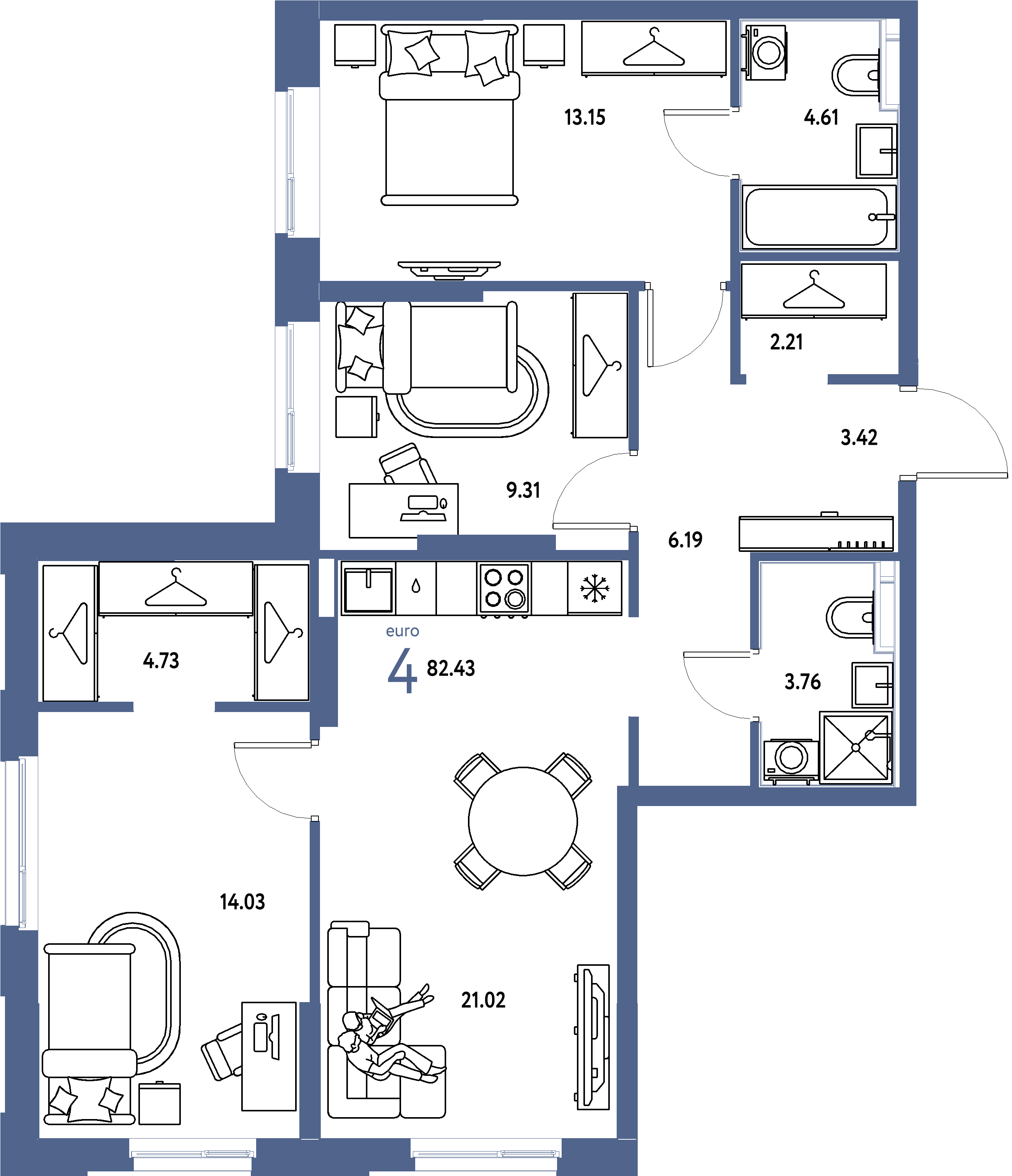 ЖК "Европейский берег 2.0"-4-комнатная 82.43 м²