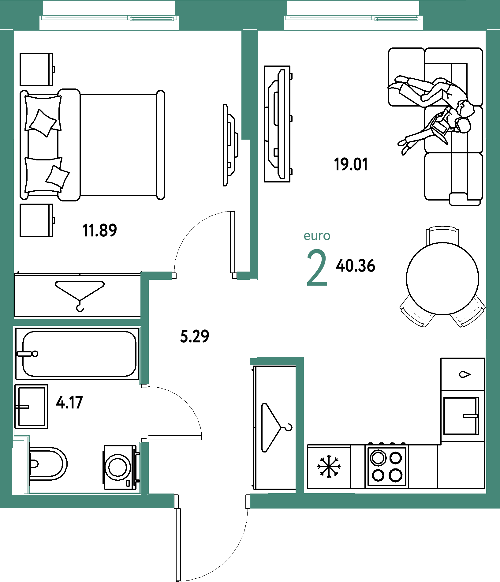 ЖК "Европейский берег 2.0"-2-комнатная 40.36 м²