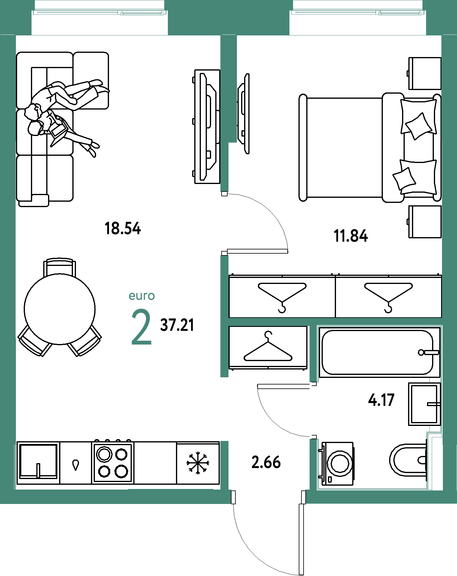 ЖК "Европейский берег 2.0"-2-комнатная 37.21 м²