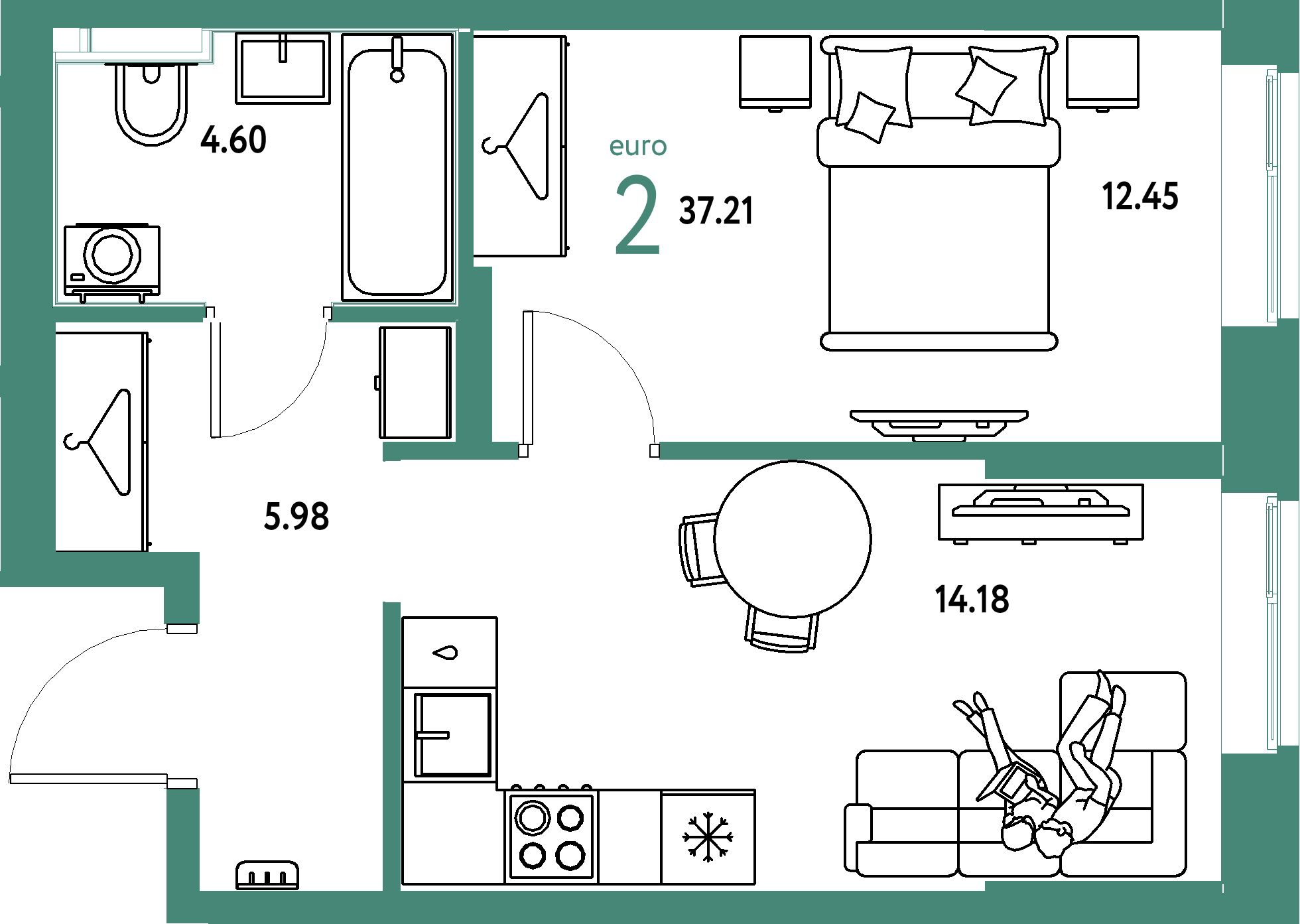 ЖК "Европейский берег 2.0"-2-комнатная 37.22 м²