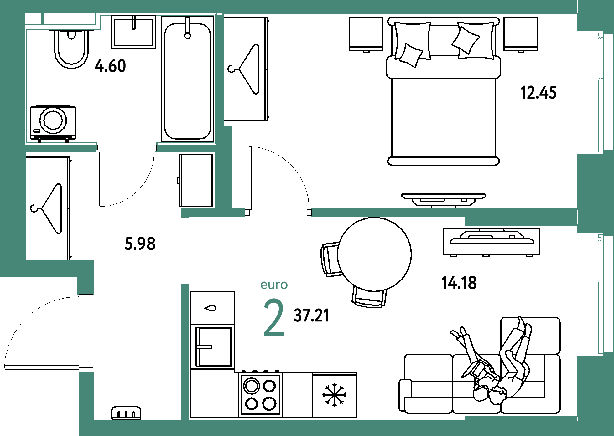 ЖК "Европейский берег 2.0"-2-комнатная 37.22 м²