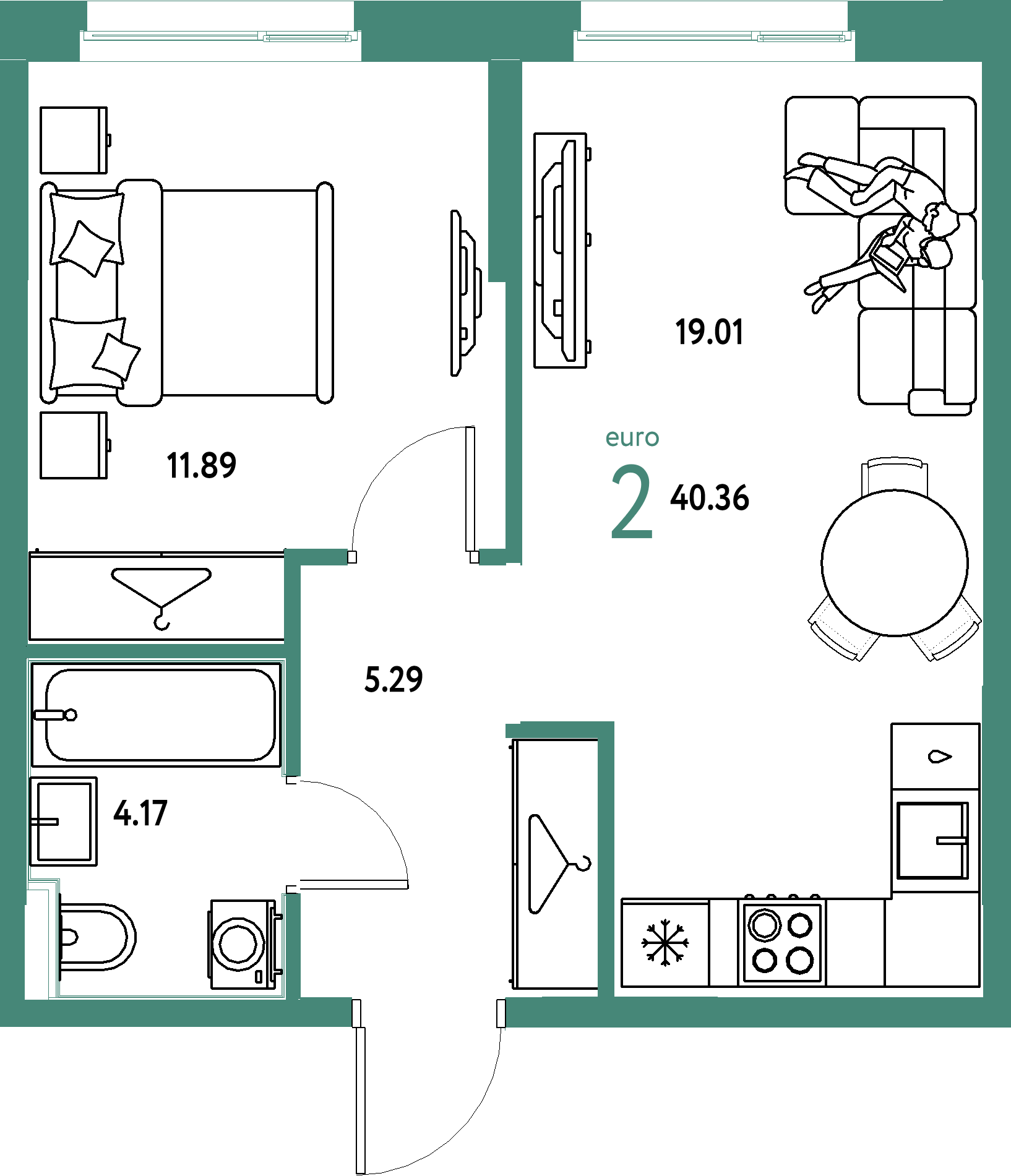 ЖК "Европейский берег 2.0"-2-комнатная 40.36 м²