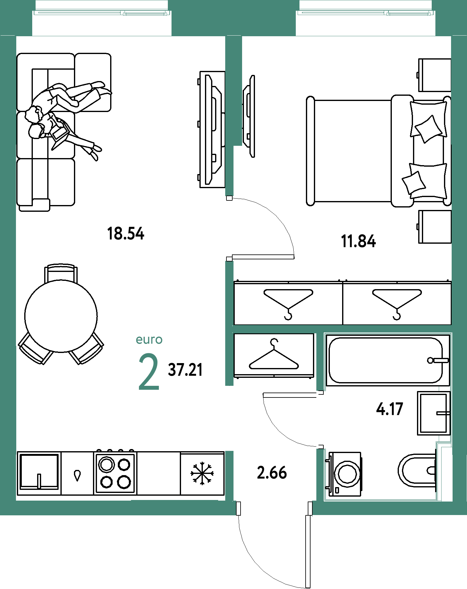 ЖК "Европейский берег 2.0"-2-комнатная 37.21 м²