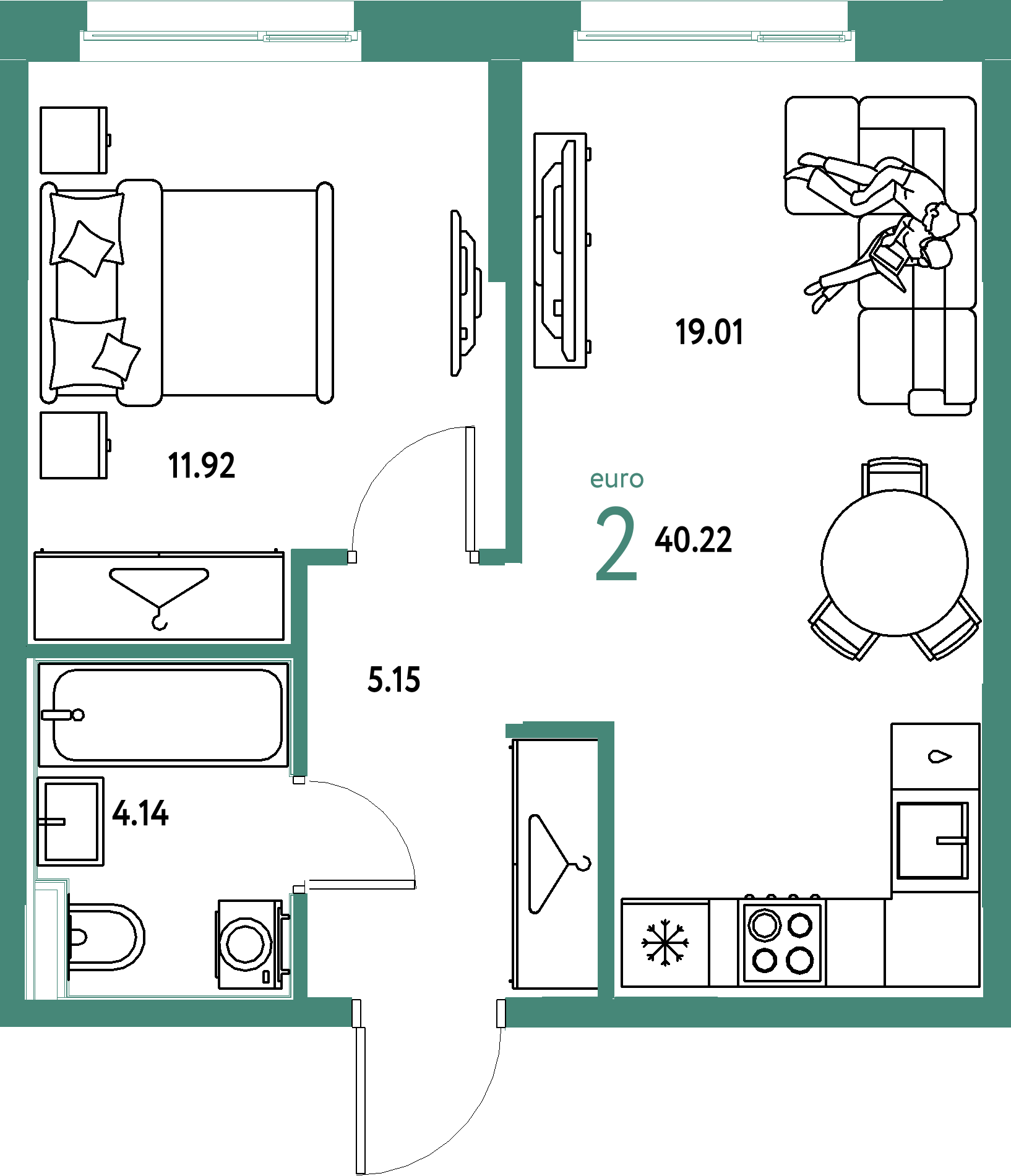 ЖК "Европейский берег 2.0"-2-комнатная 40.22 м²