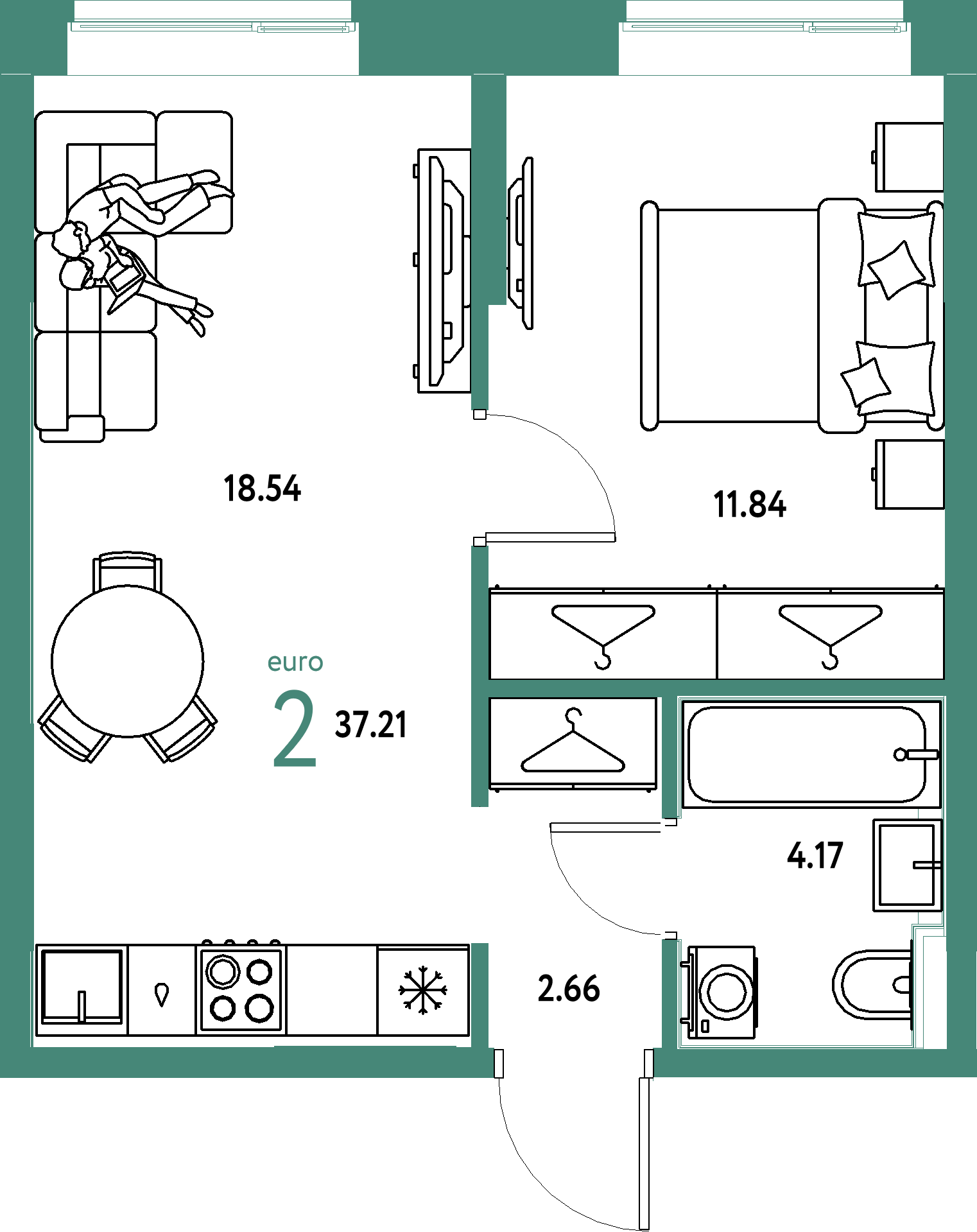 ЖК "Европейский берег 2.0"-2-комнатная 37.21 м²