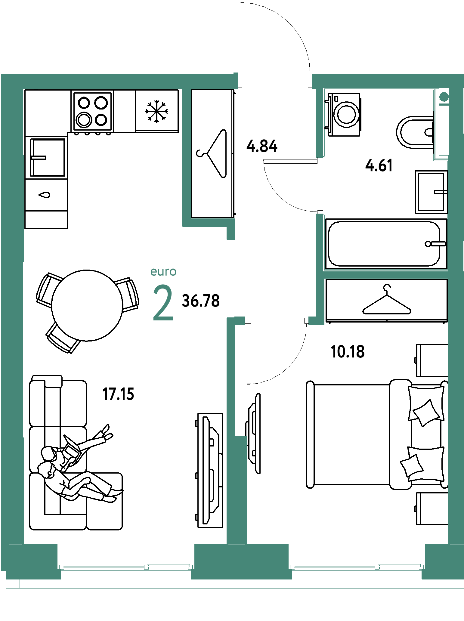 ЖК "Европейский берег 2.0"-2-комнатная 36.78 м²