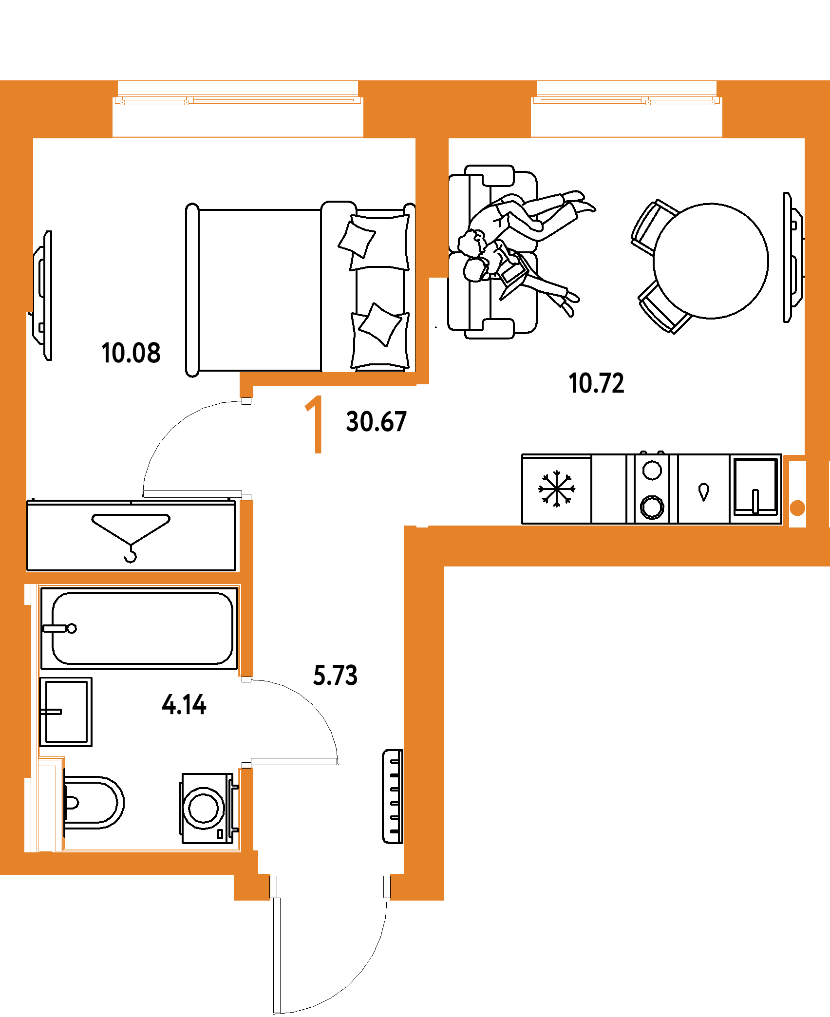 ЖК "Европейский берег 2.0"-1-комнатная 30.67 м²