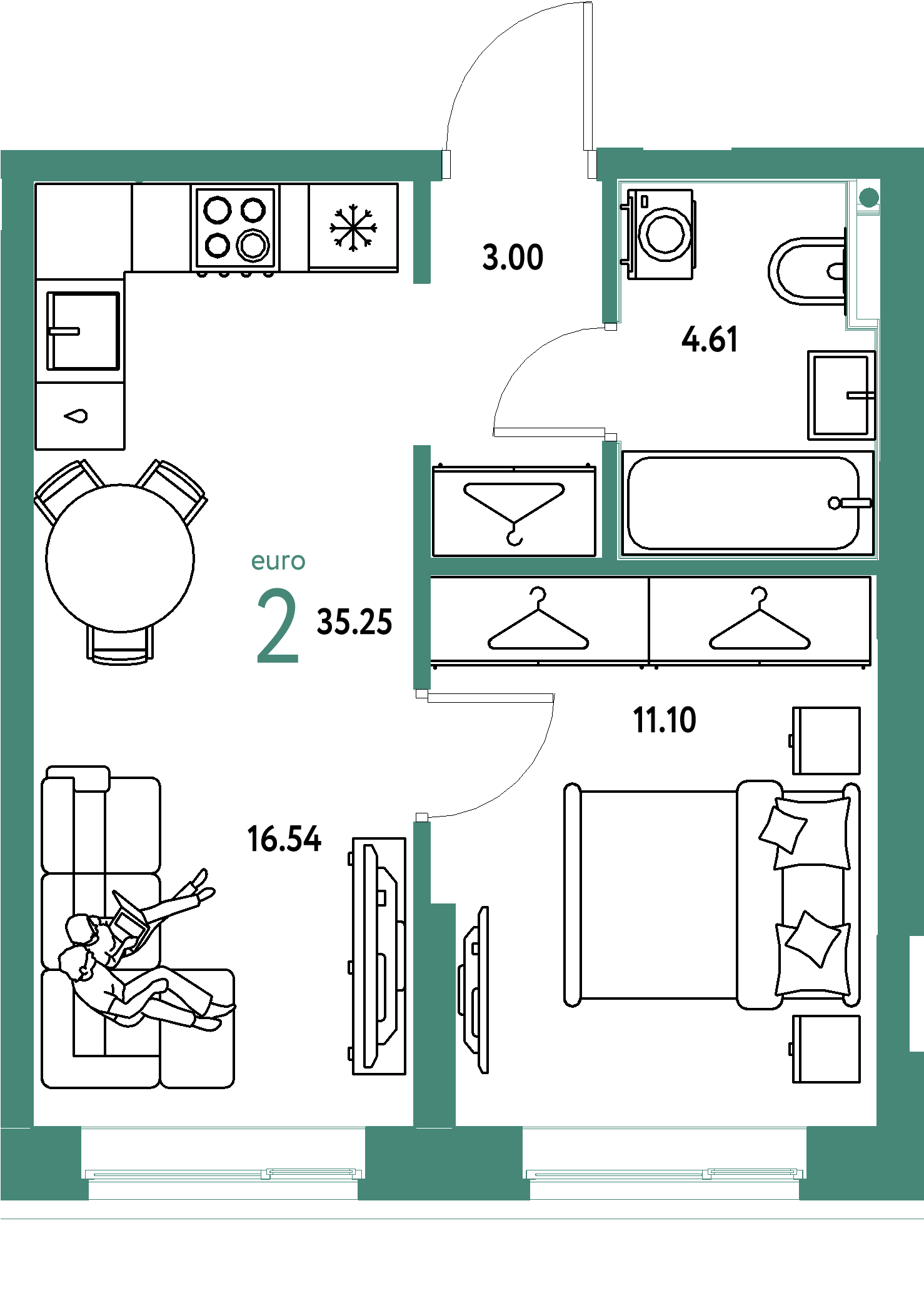 ЖК "Европейский берег 2.0"-2-комнатная 35.25 м²