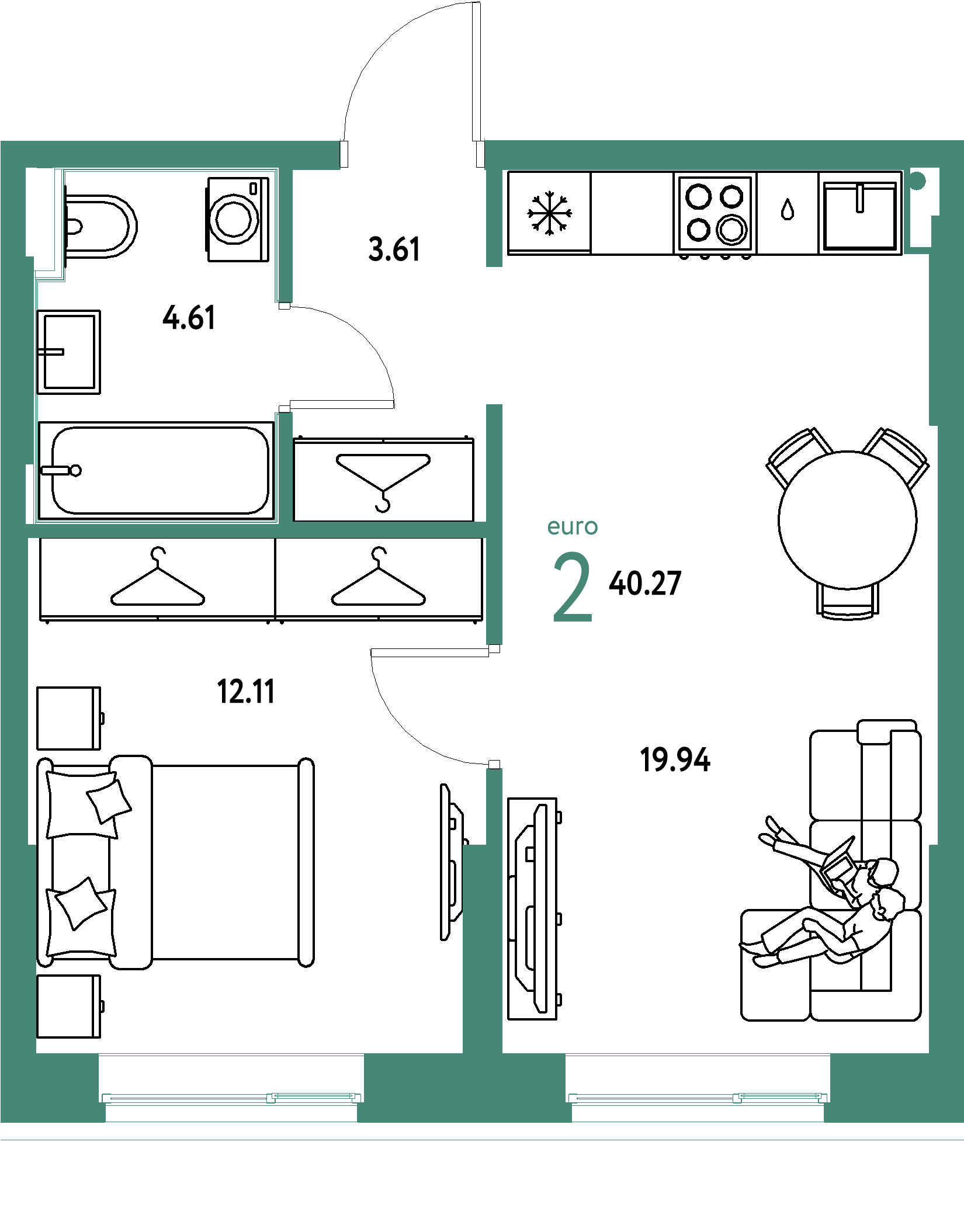 ЖК "Европейский берег 2.0"-2-комнатная 40.27 м²