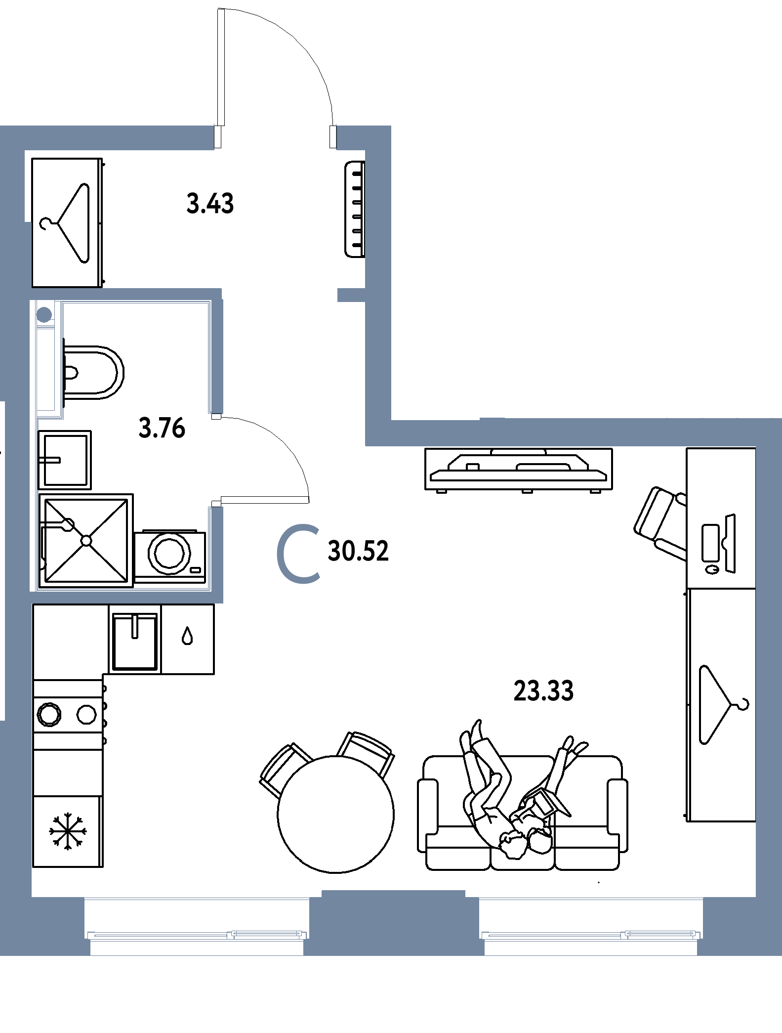 ЖК "Европейский берег 2.0"-Студия 30.52 м²