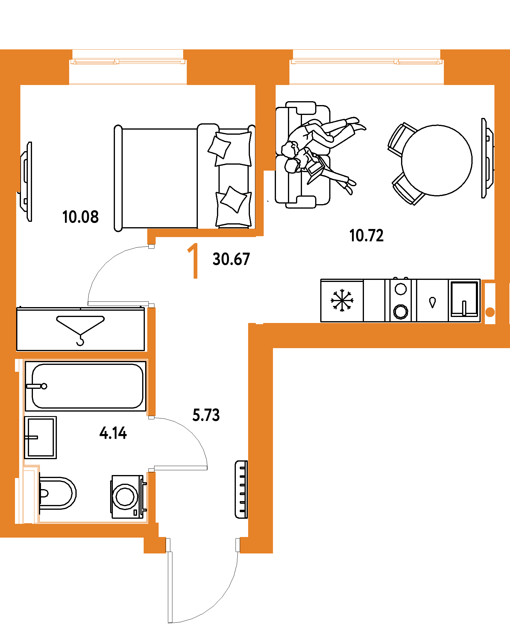 ЖК "Европейский берег 2.0"-1-комнатная 30.67 м²