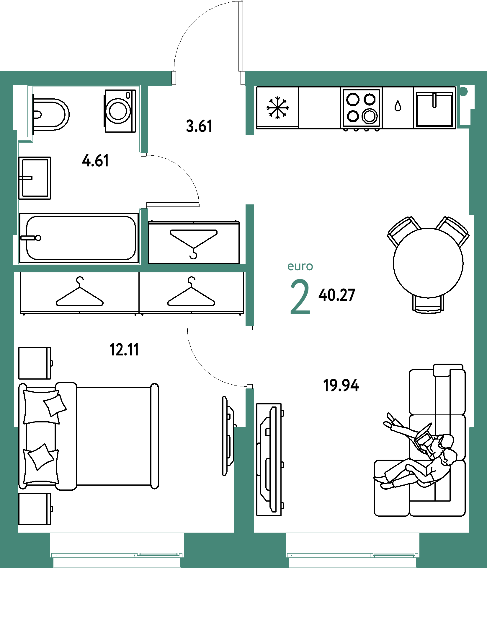 ЖК "Европейский берег 2.0"-2-комнатная 40.27 м²