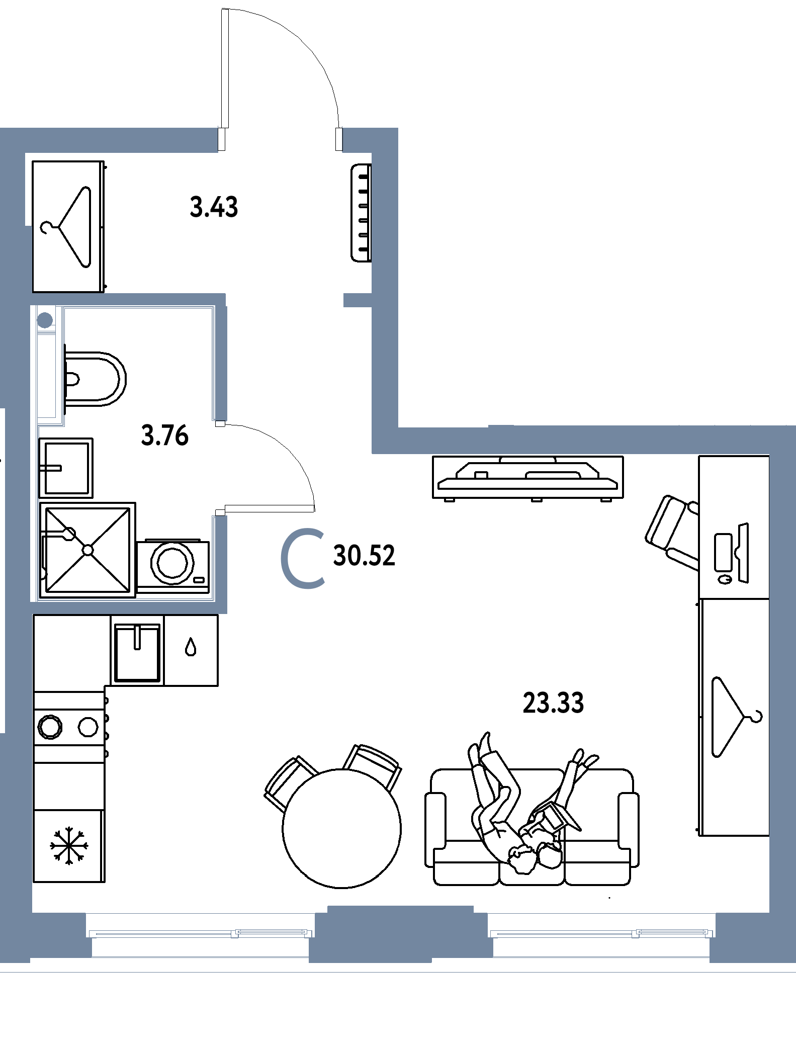 ЖК "Европейский берег 2.0"-Студия 30.52 м²