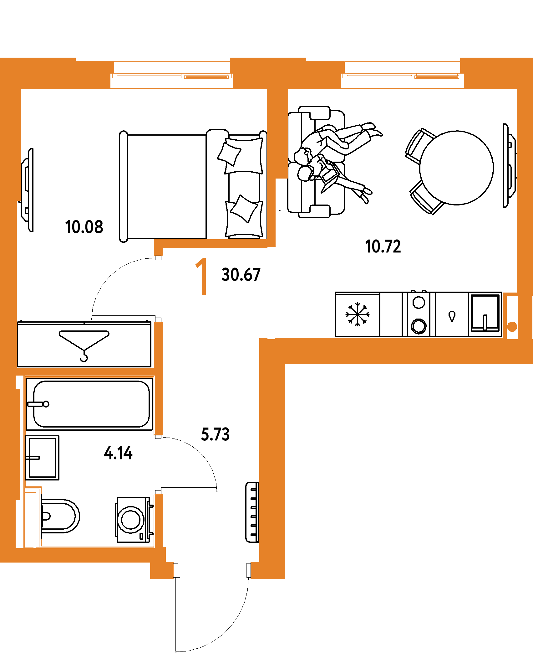 ЖК "Европейский берег 2.0"-1-комнатная 30.67 м²