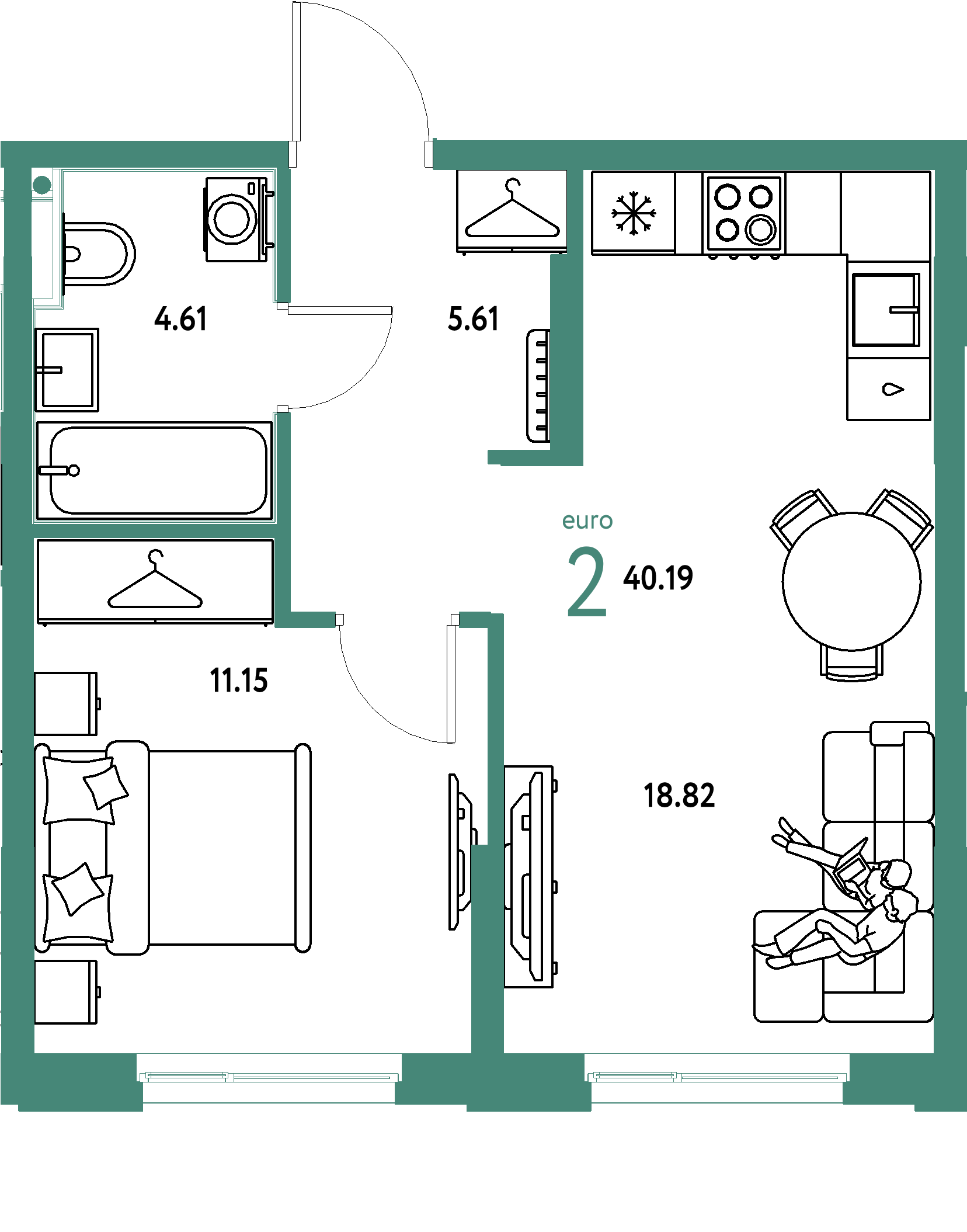 ЖК "Европейский берег 2.0"-2-комнатная 40.19 м²