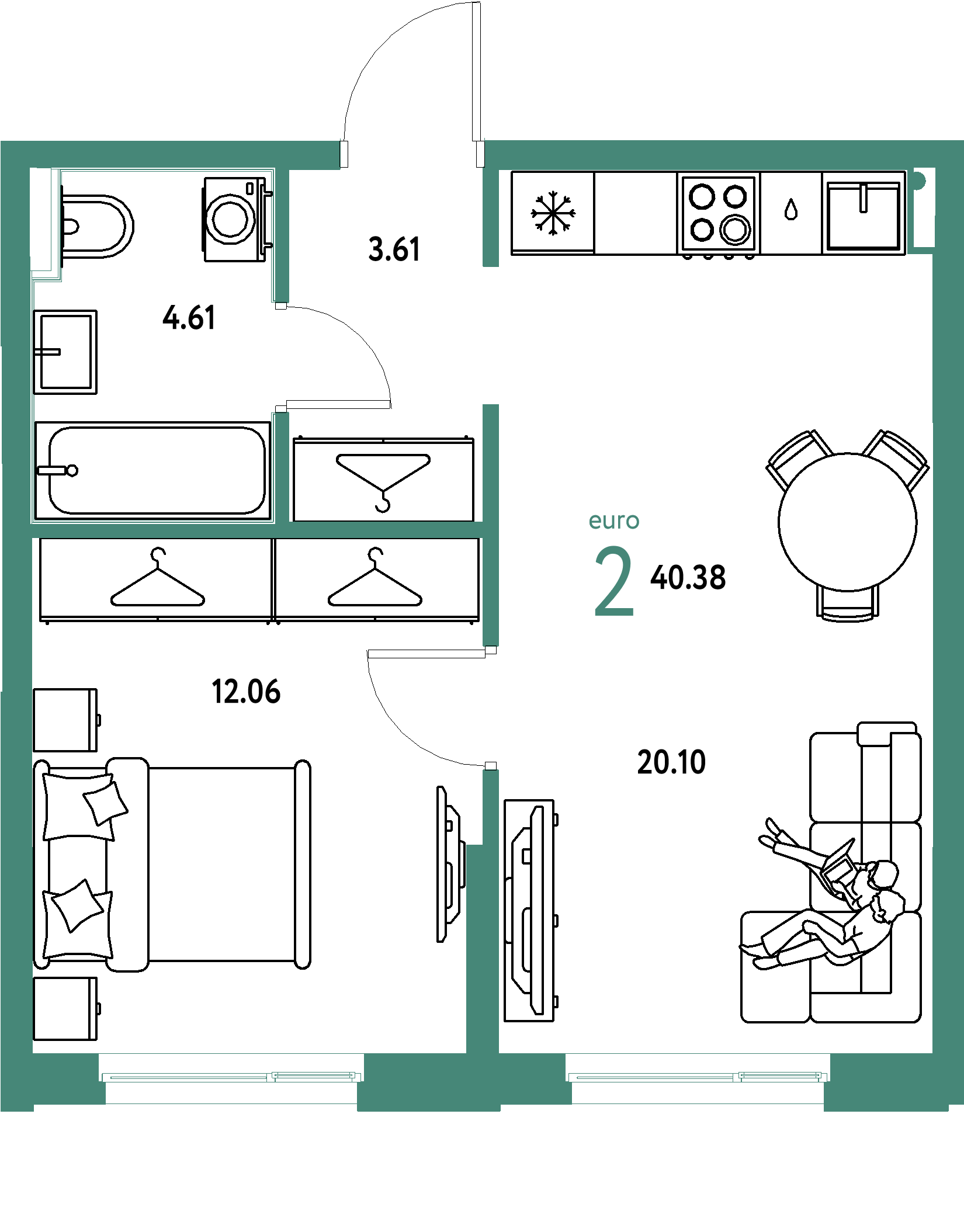 ЖК "Европейский берег 2.0"-2-комнатная 40.38 м²