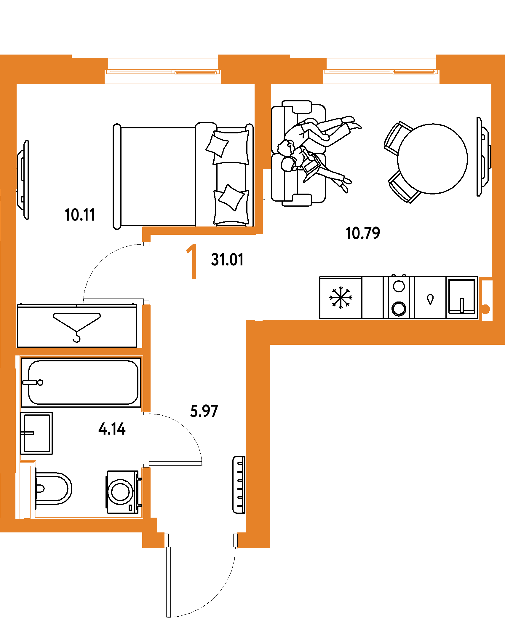 ЖК "Европейский берег 2.0"-1-комнатная 31.01 м²
