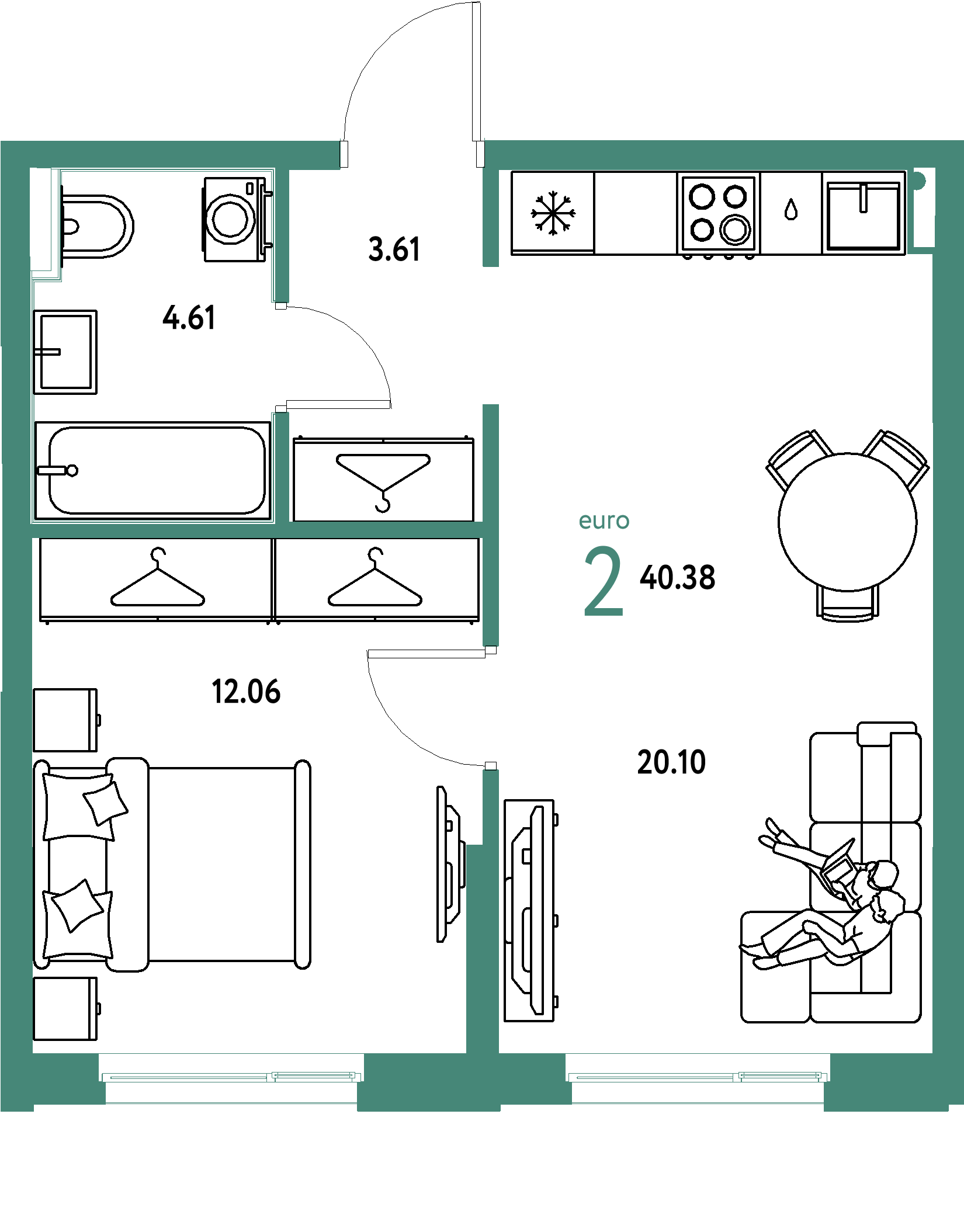 ЖК "Европейский берег 2.0"-2-комнатная 40.38 м²