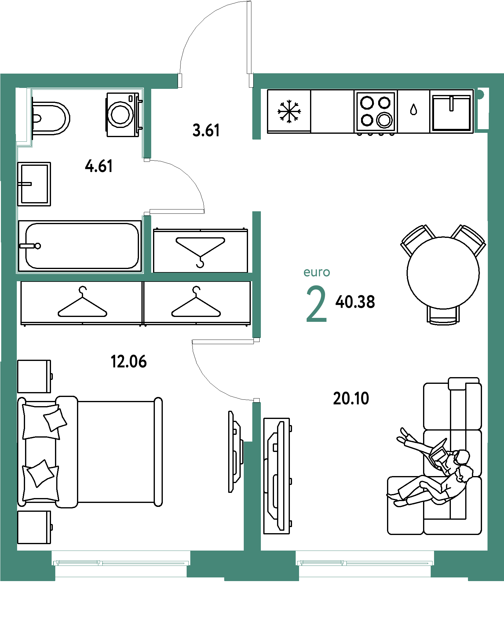 ЖК "Европейский берег 2.0"-2-комнатная 40.38 м²