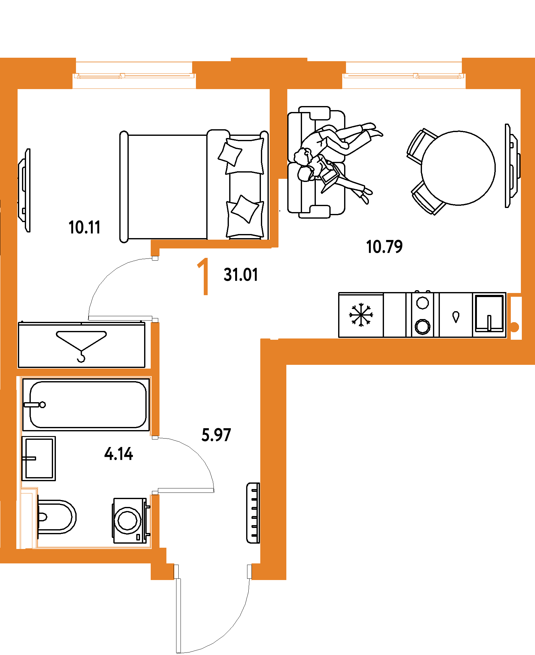 ЖК "Европейский берег 2.0"-1-комнатная 31.01 м²