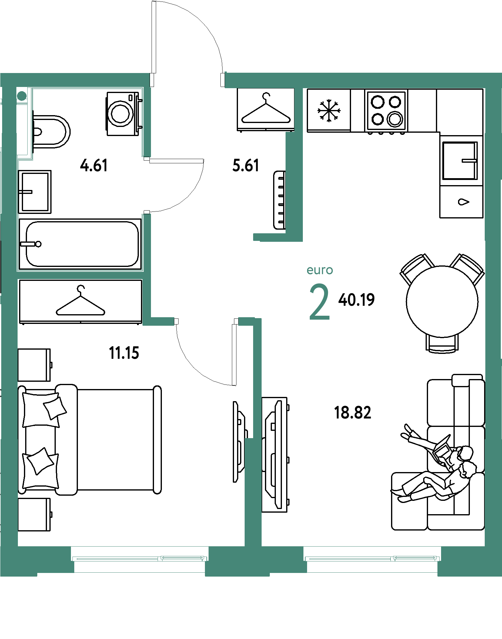 ЖК "Европейский берег 2.0"-2-комнатная 40.19 м²