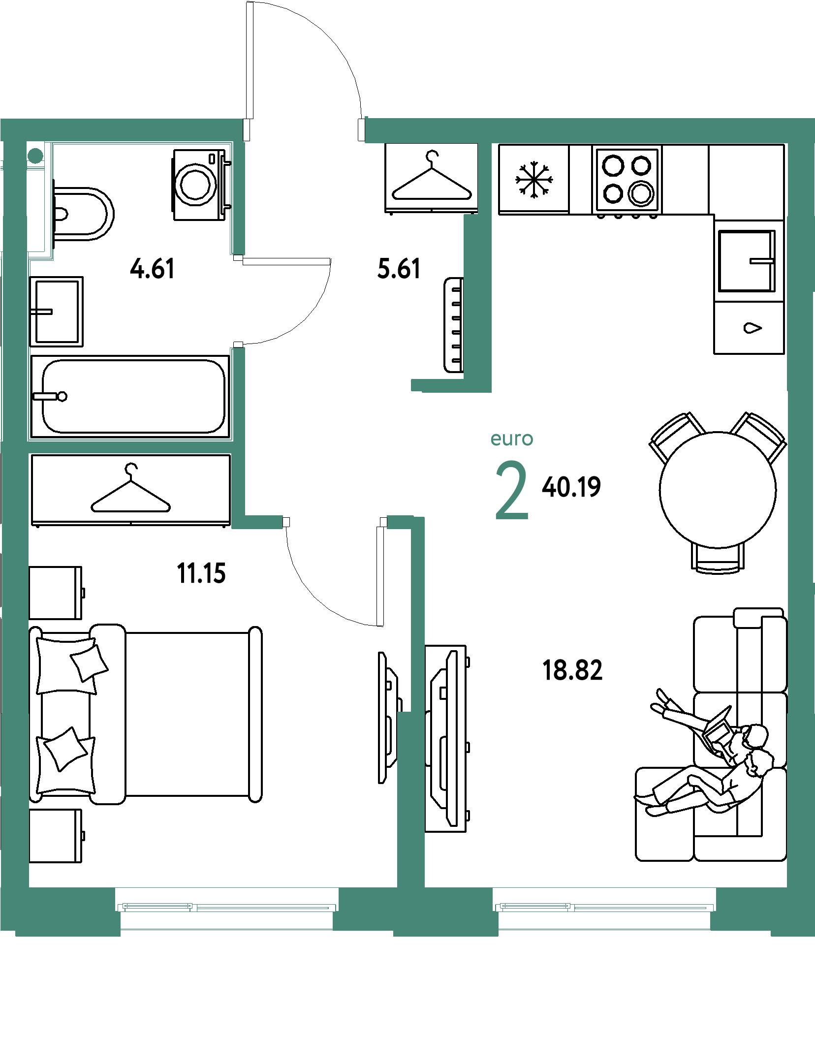 ЖК "Европейский берег 2.0"-2-комнатная 40.19 м²