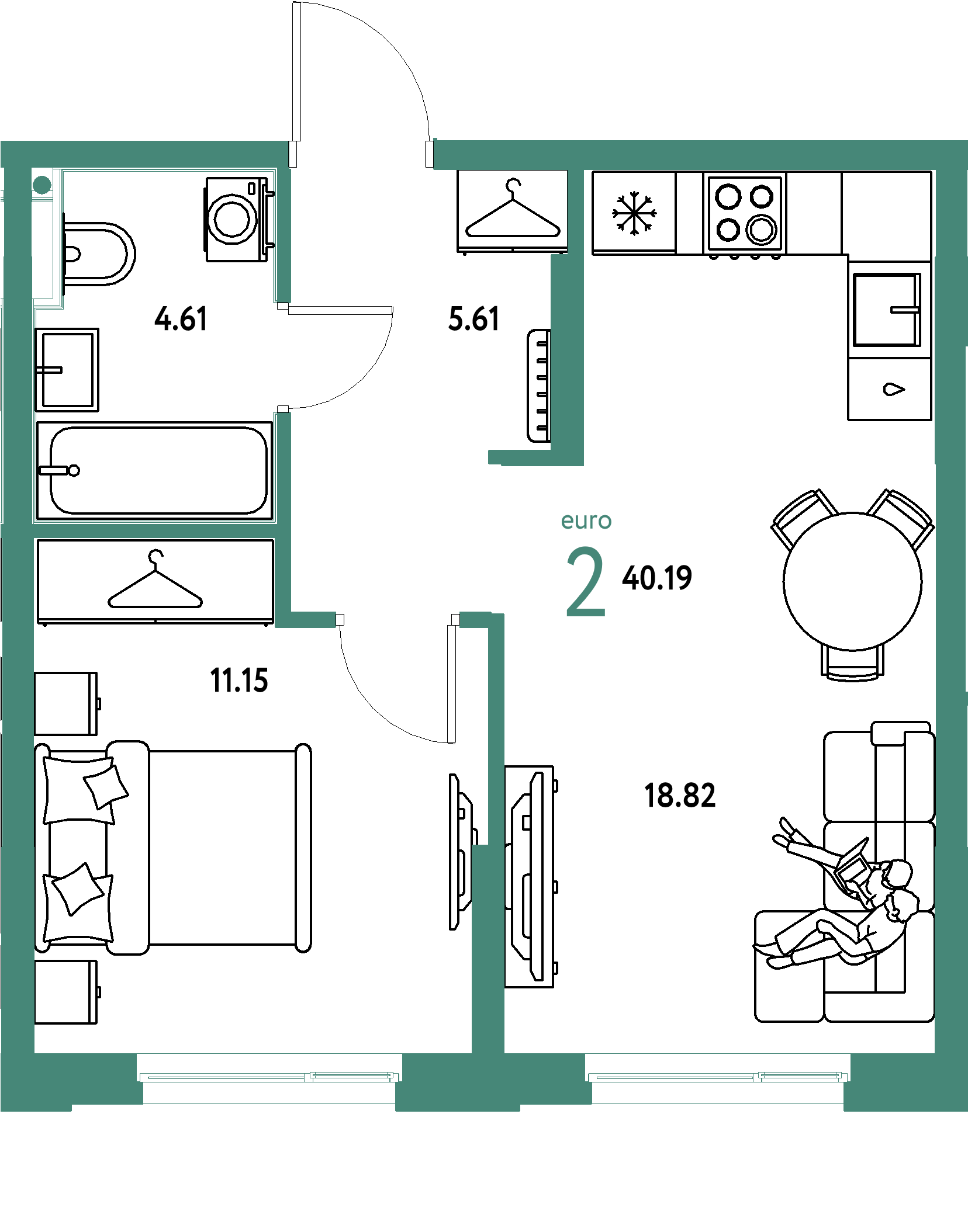 ЖК "Европейский берег 2.0"-2-комнатная 40.19 м²