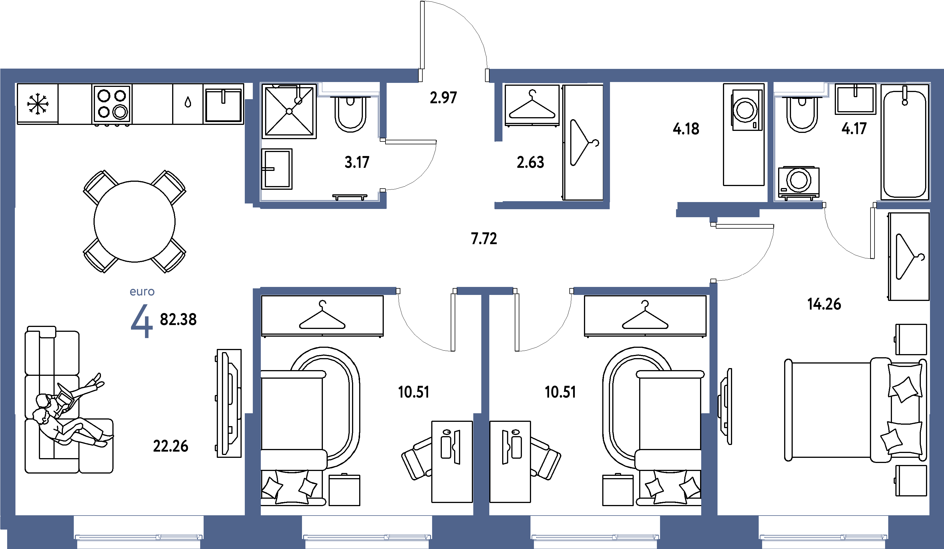 ЖК "Европейский берег 2.0"-4-комнатная 82.38 м²