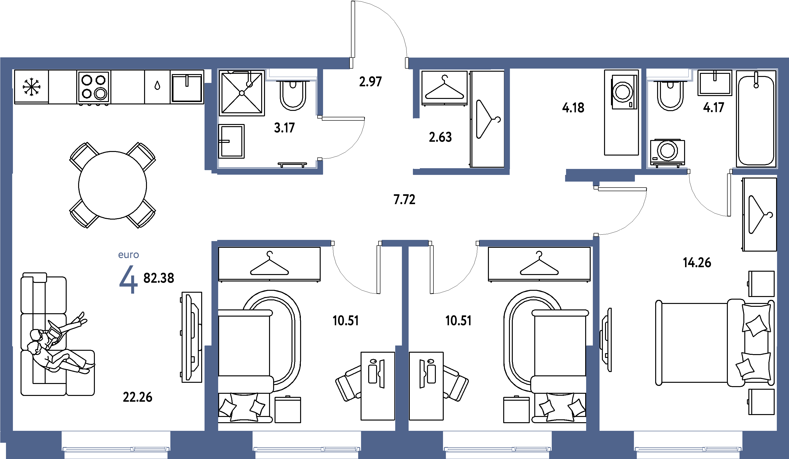 ЖК "Европейский берег 2.0"-4-комнатная 82.38 м²
