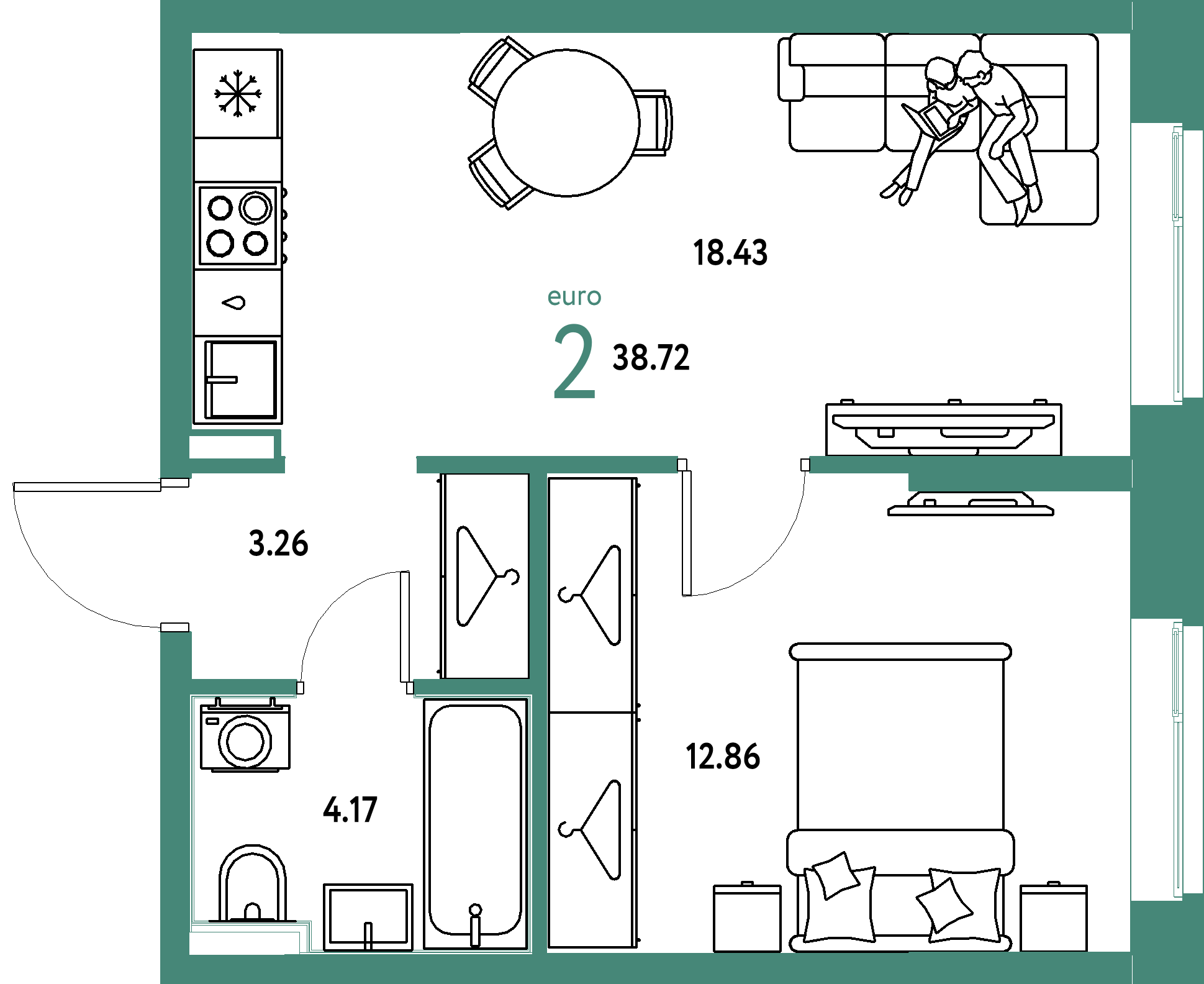 ЖК "Европейский берег 2.0"-2-комнатная 38.72 м²