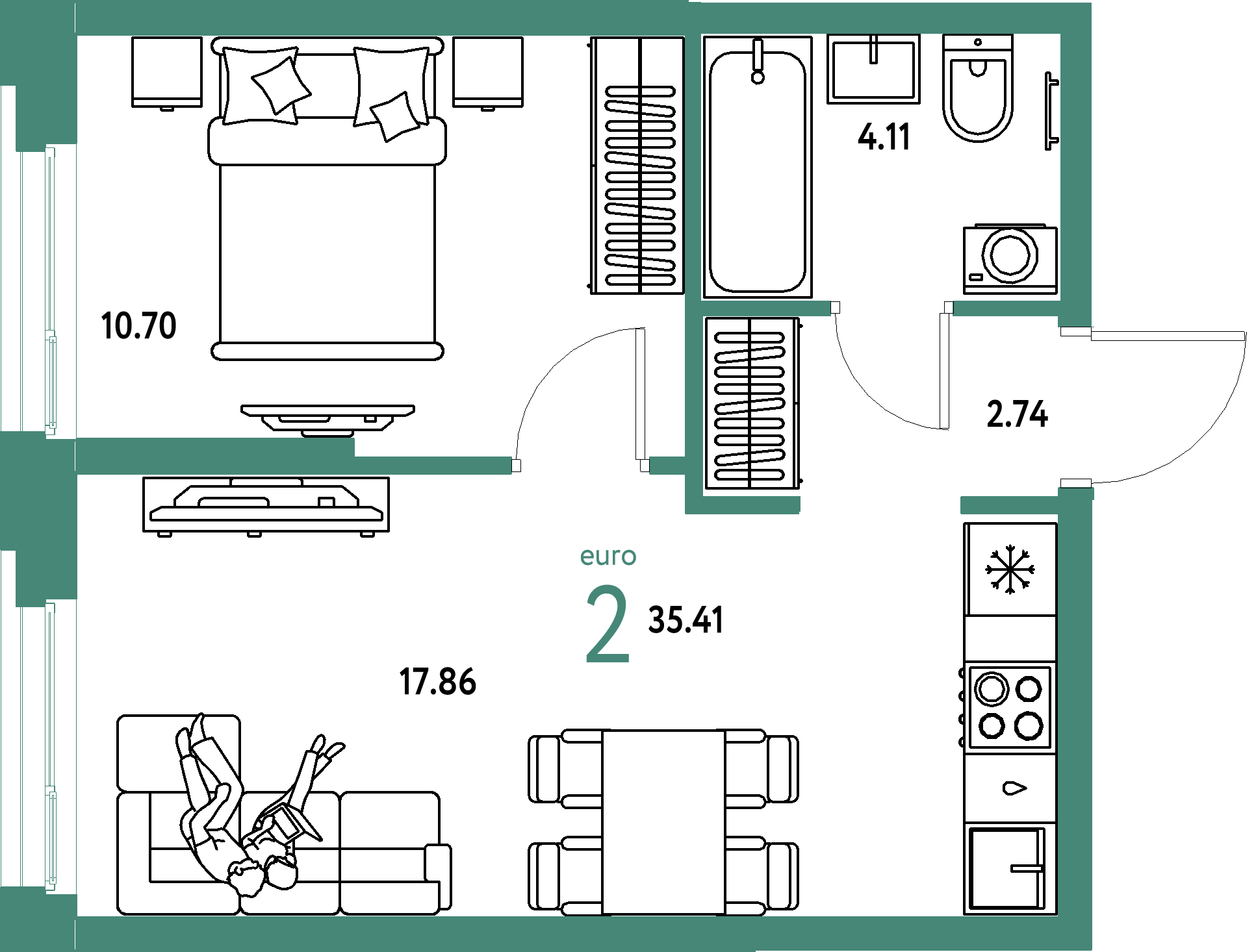 ЖК "Европейский берег 2.0"-2-комнатная 35.41 м²